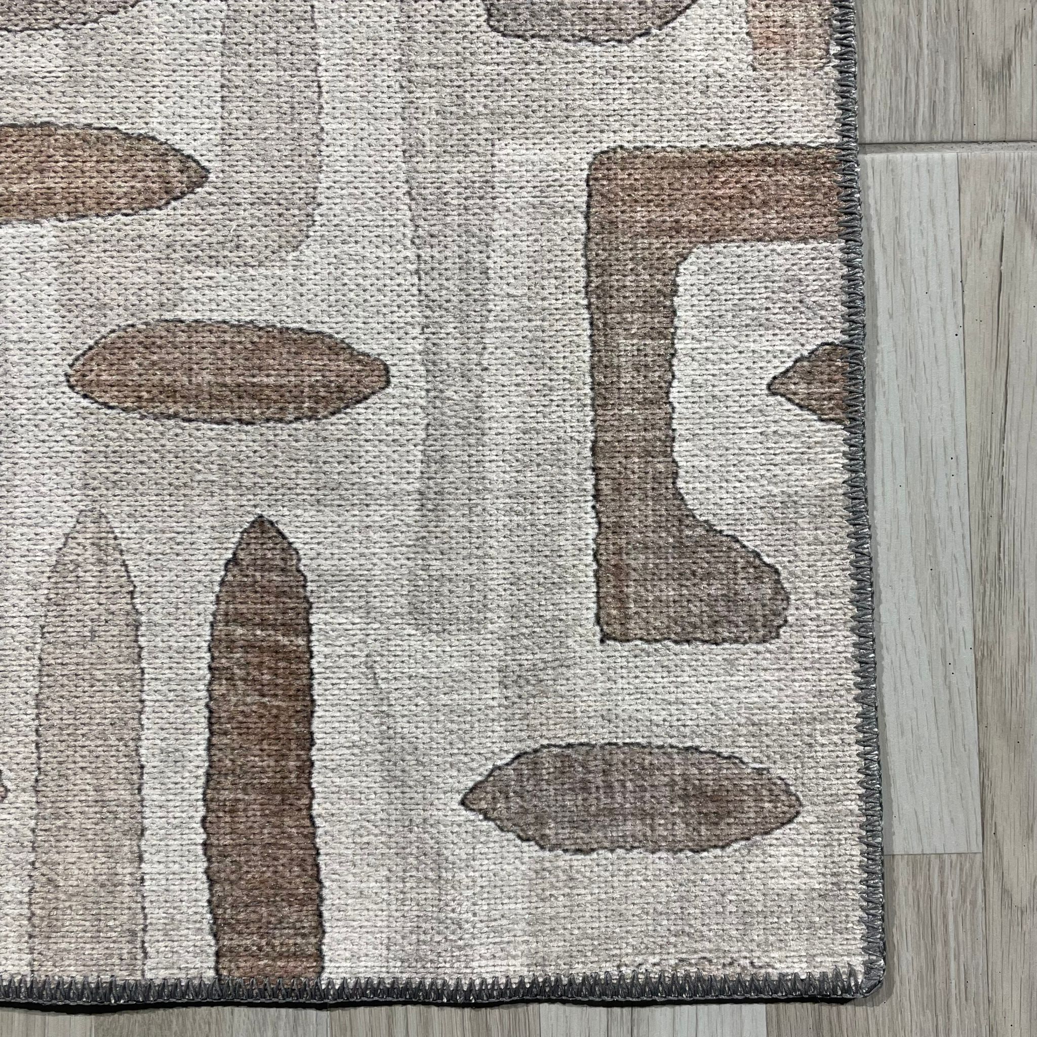 Layered Geometry Taupe Washable Rug by Netline Home