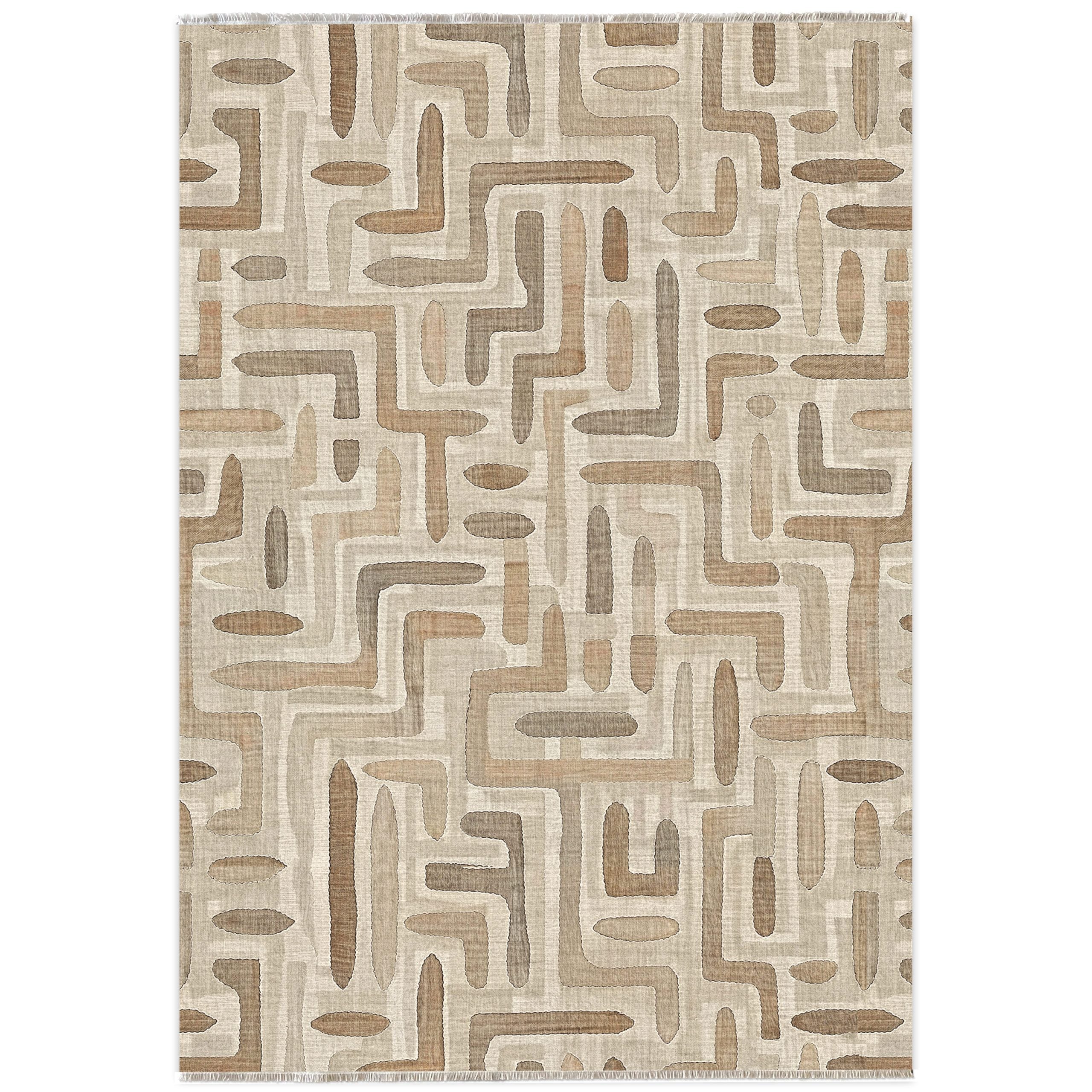 Layered Geometry Taupe Washable Rug by Netline Home