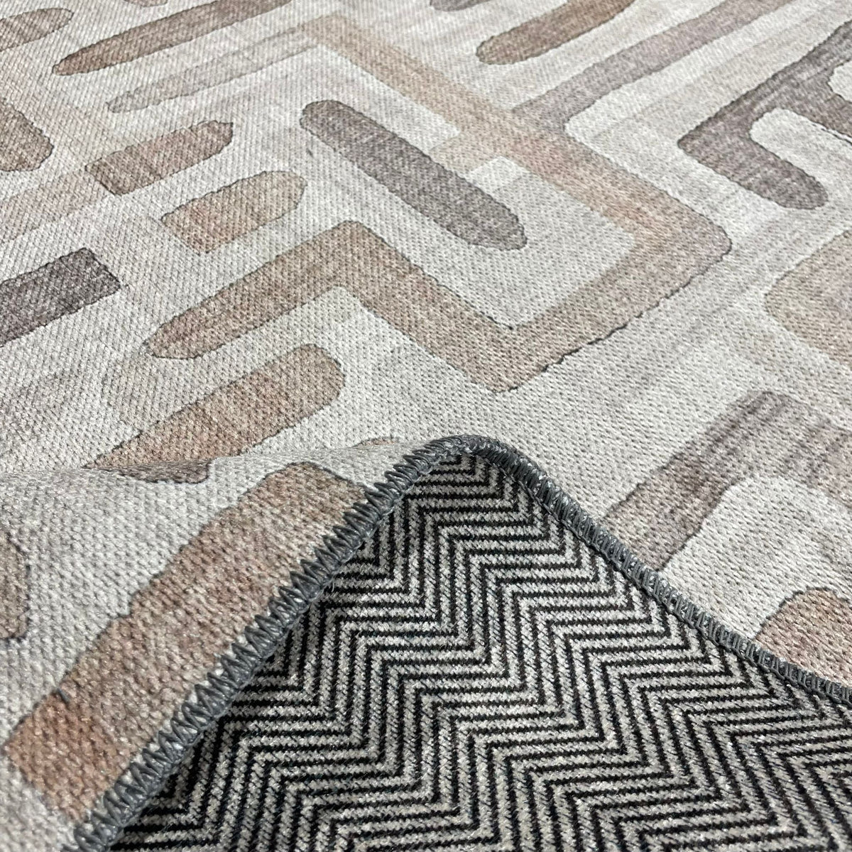 Layered Geometry Taupe Washable Rug by Netline Home