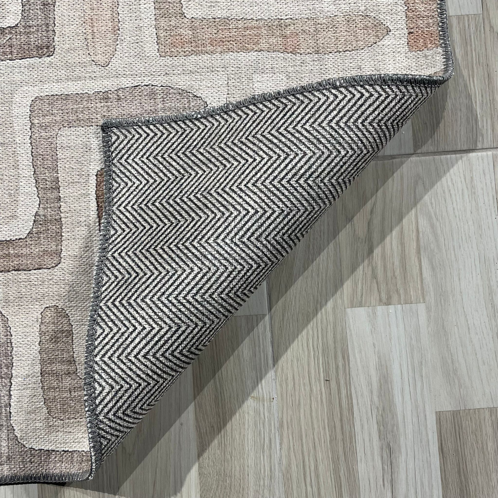 Layered Geometry Taupe Washable Rug by Netline Home
