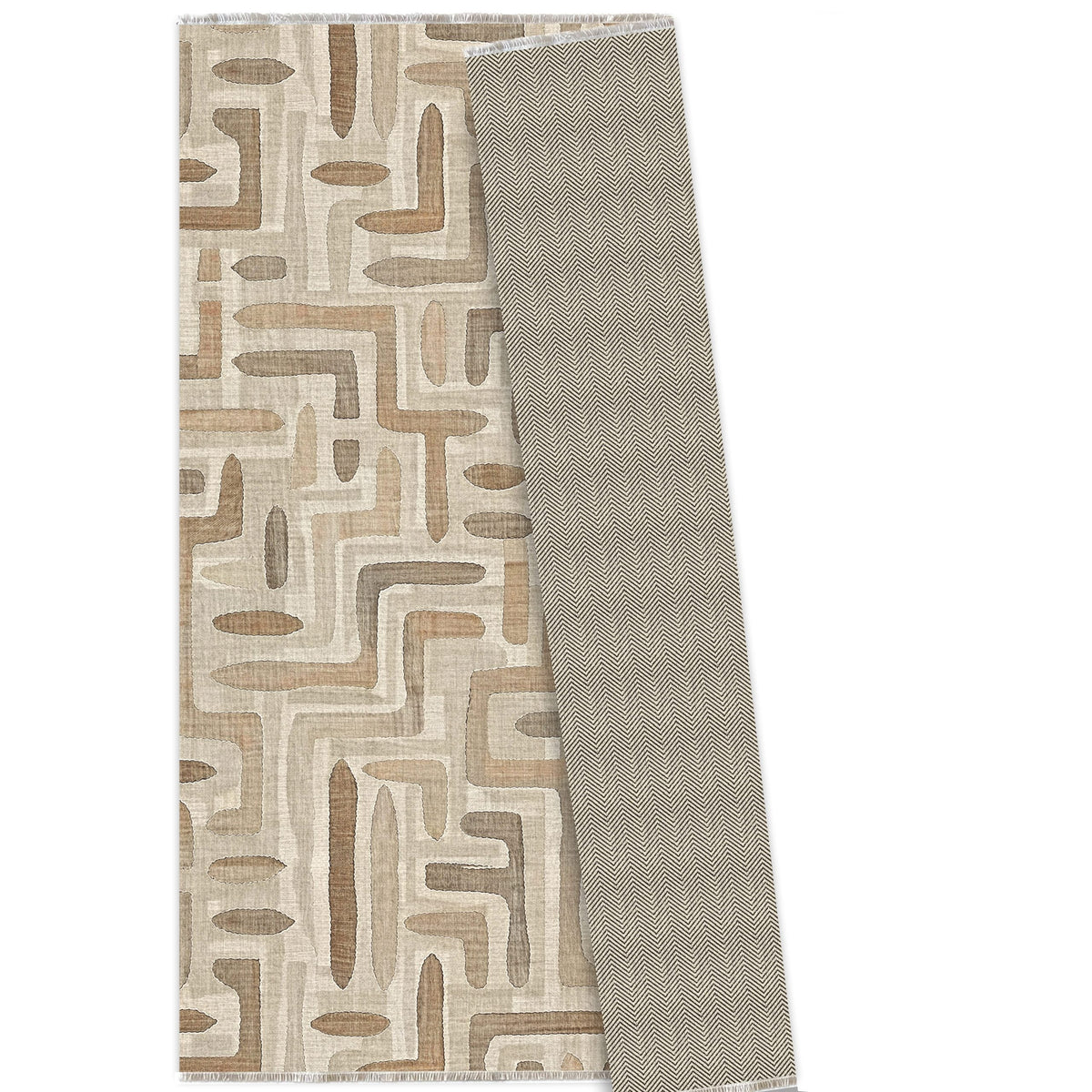 Layered Geometry Taupe Washable Rug by Netline Home