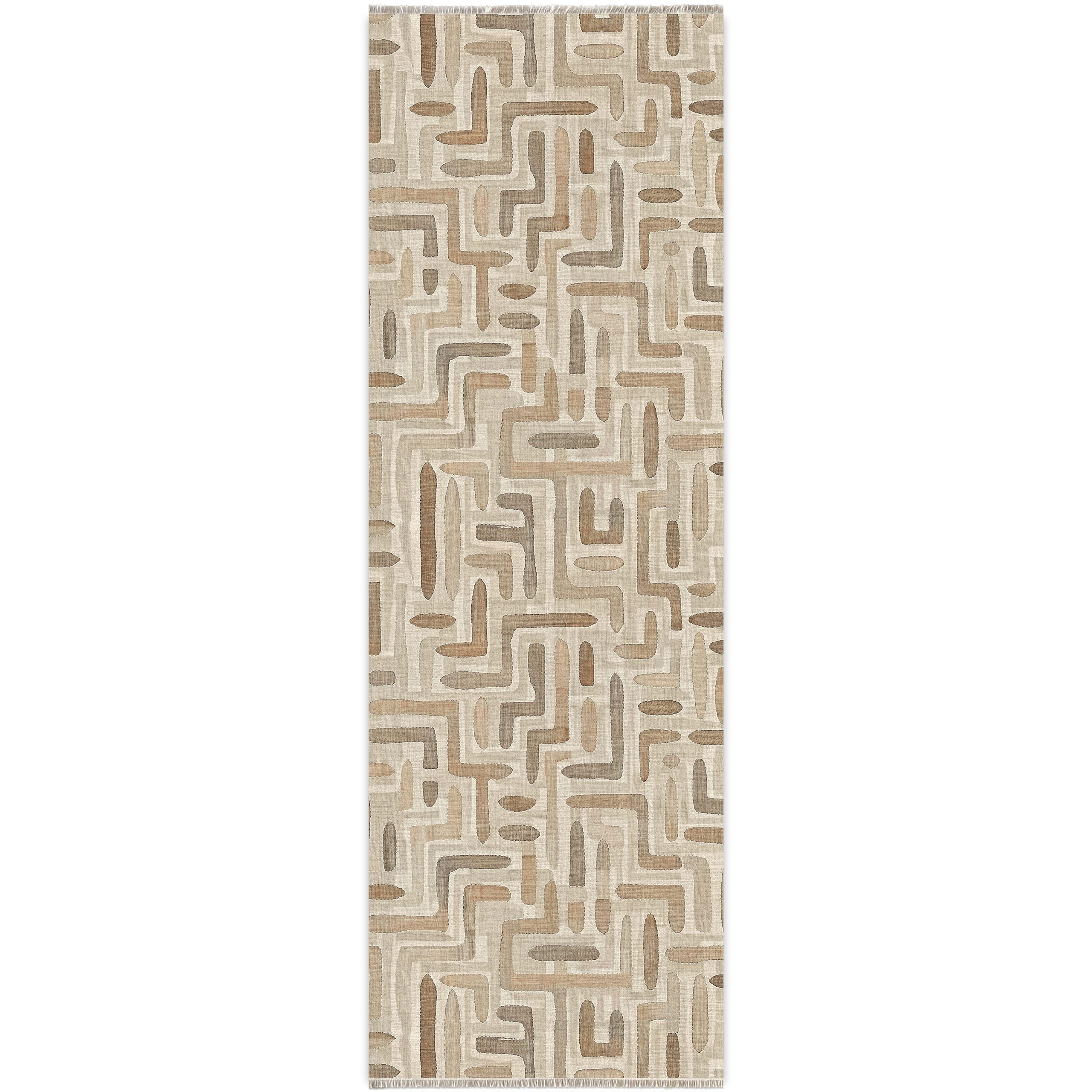 Layered Geometry Taupe Washable Rug by Netline Home