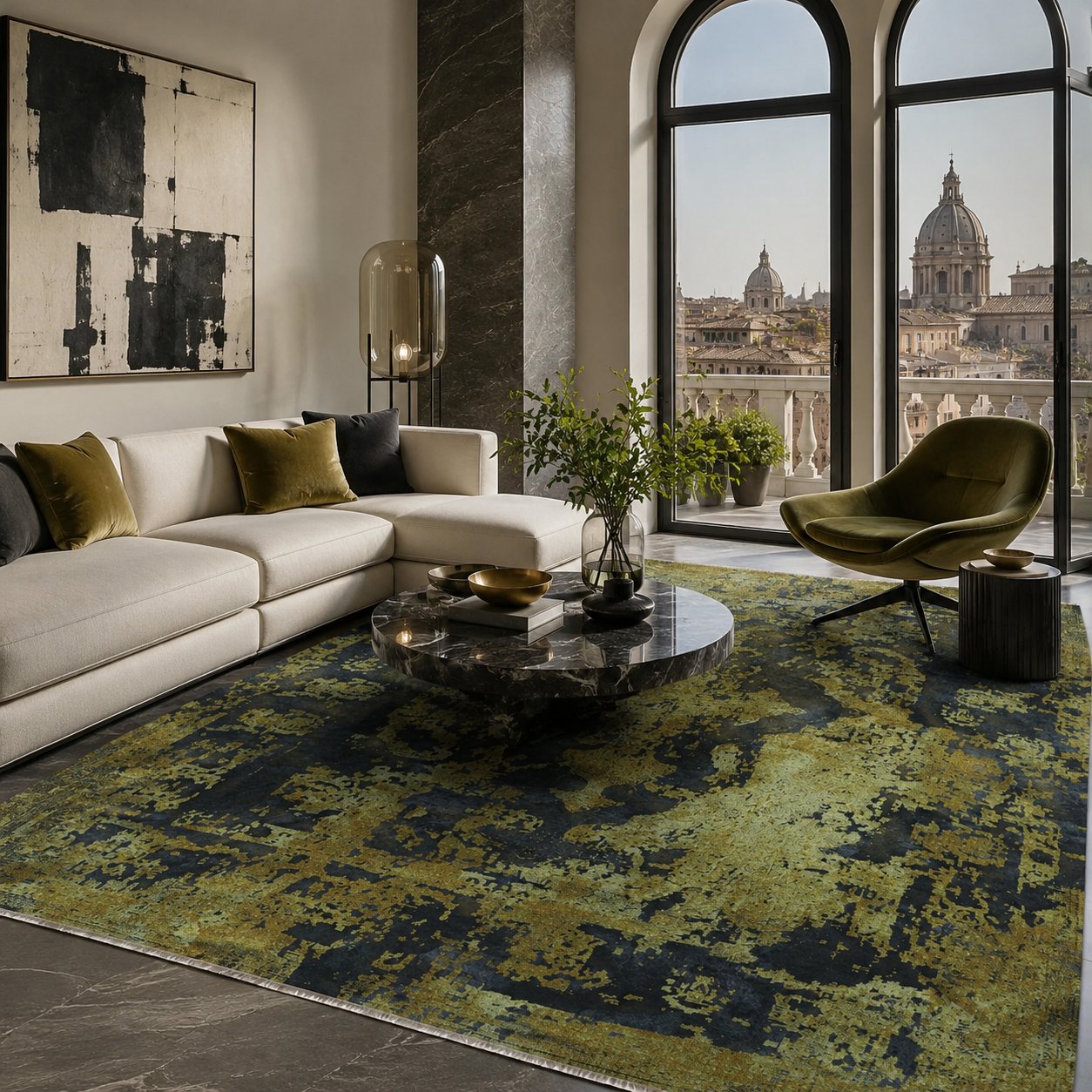 Netline Home Yellow Gold Black Anthracite Vintage Machine Washable Chenille Rug Design NH7020