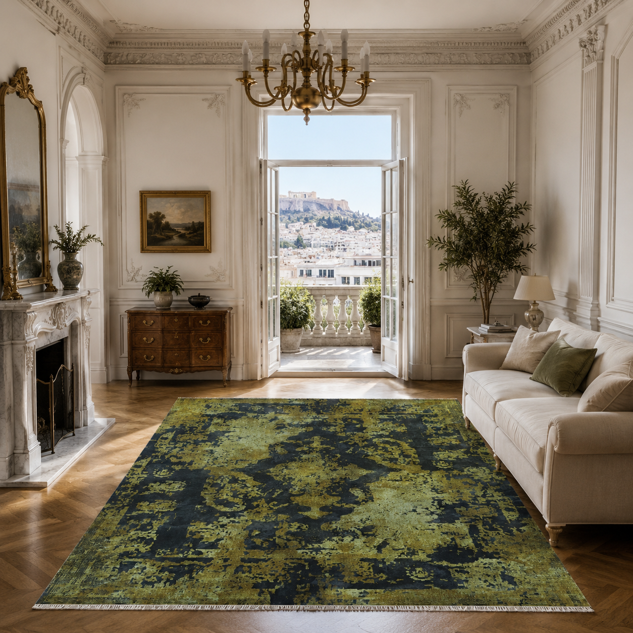 Netline Home Yellow Gold Black Anthracite Vintage Machine Washable Chenille Rug Design NH7020