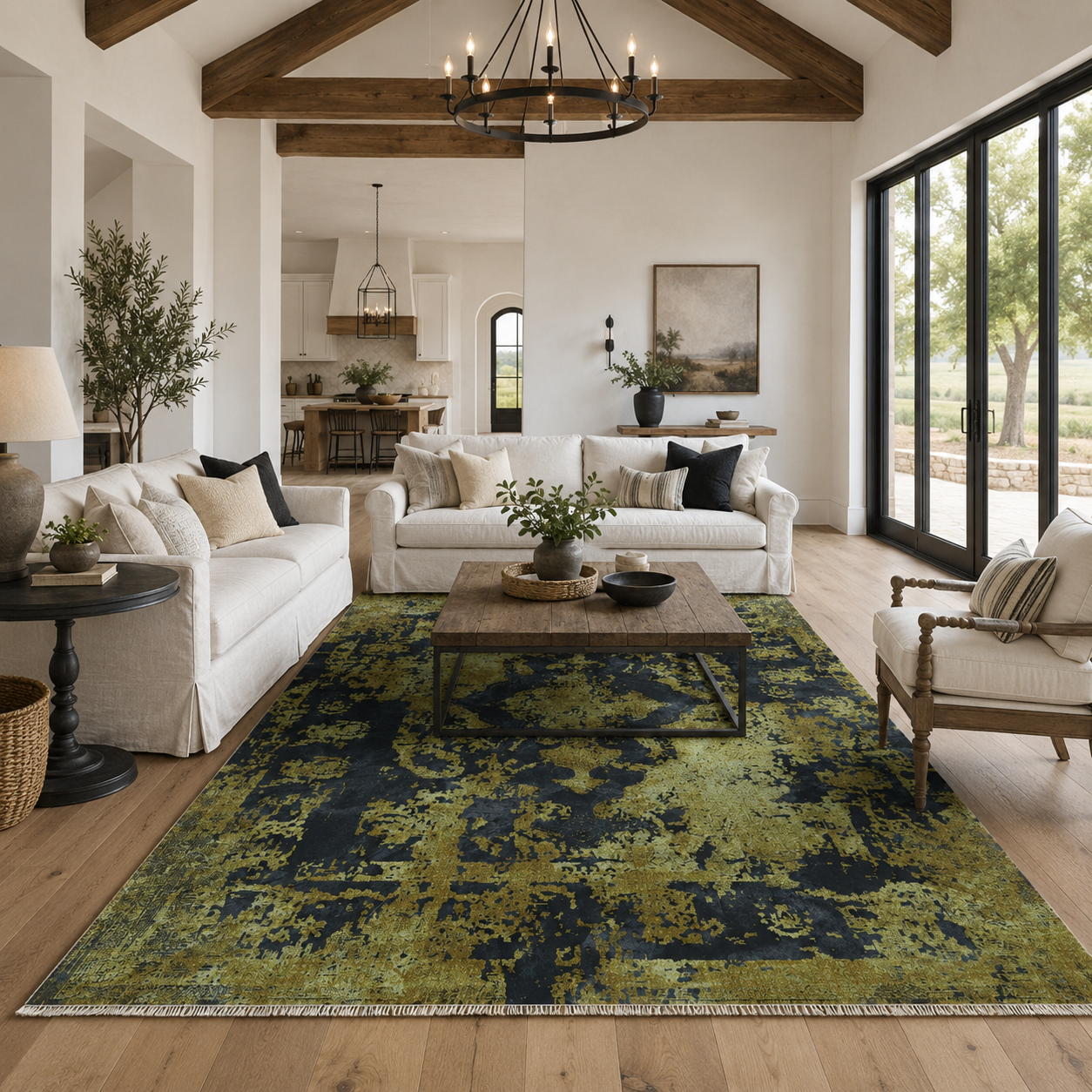 Netline Home Yellow Gold Black Anthracite Vintage Machine Washable Chenille Rug Design NH7020
