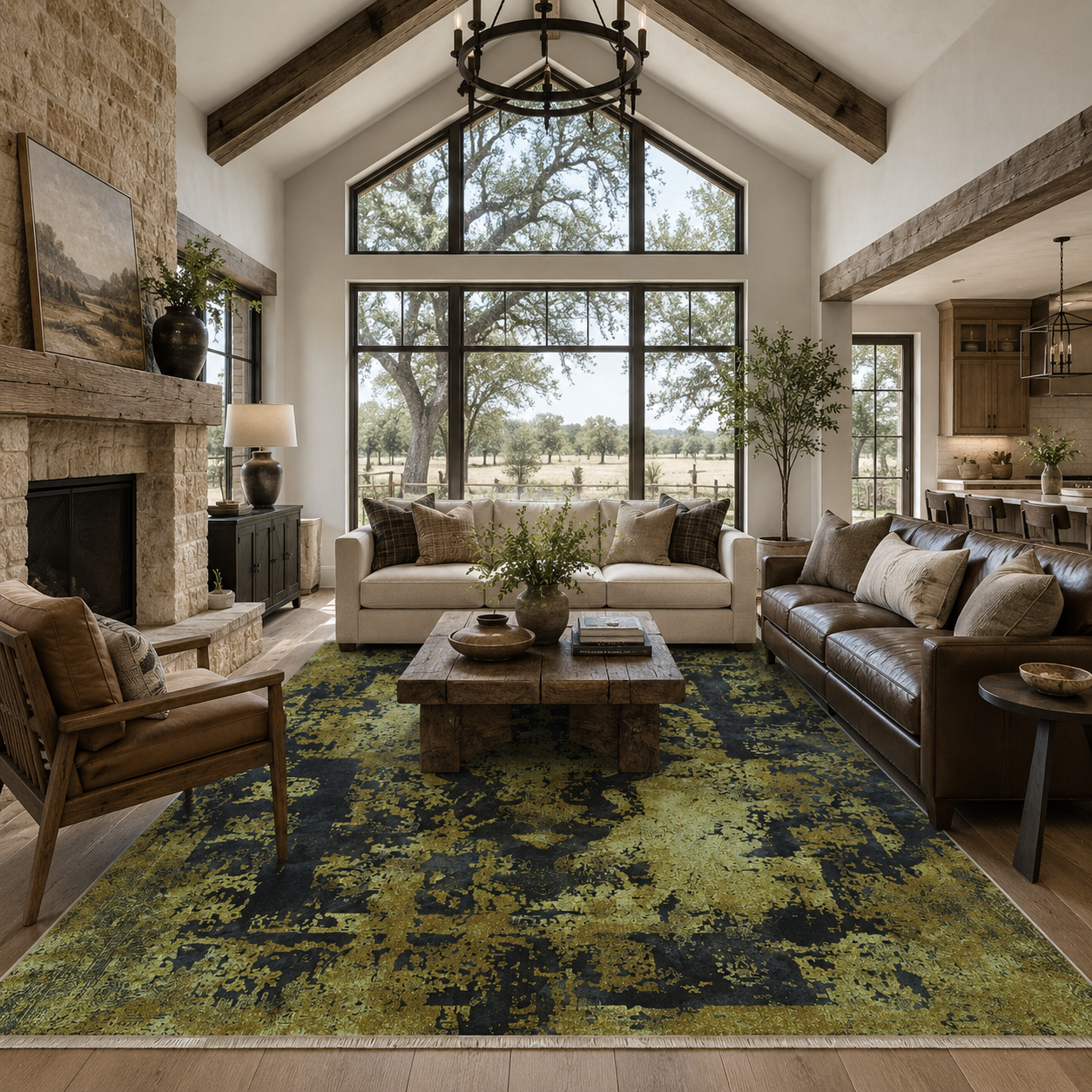 Netline Home Yellow Gold Black Anthracite Vintage Machine Washable Chenille Rug Design NH7020