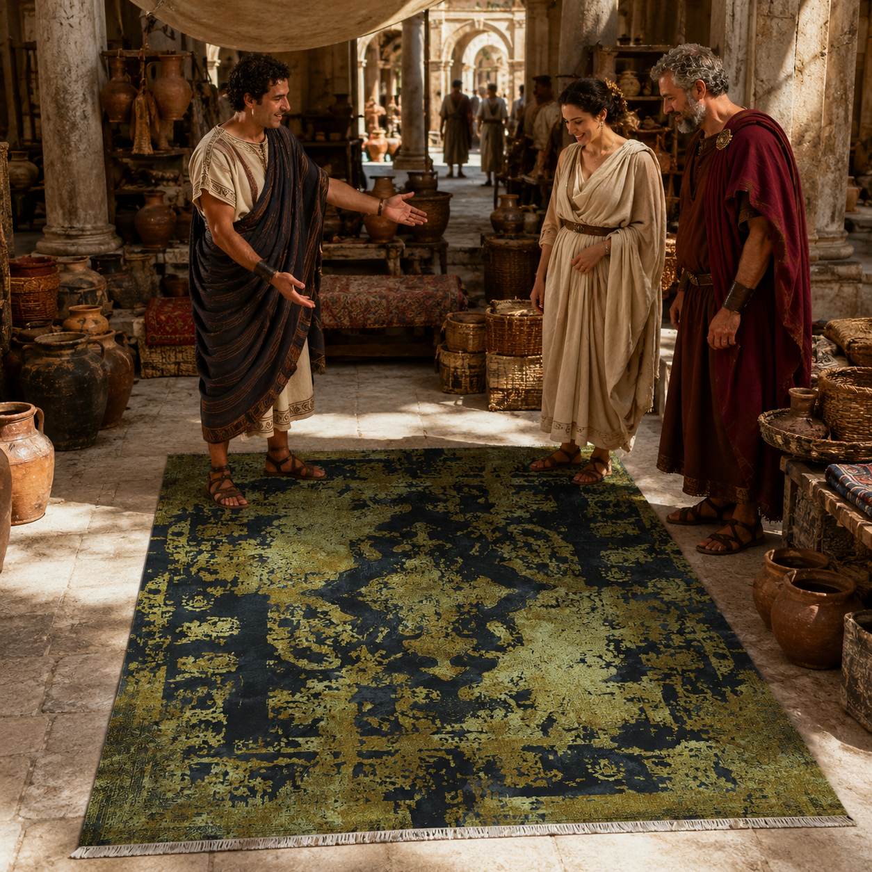 Netline Home Yellow Gold Black Anthracite Vintage Machine Washable Chenille Rug Design NH7020
