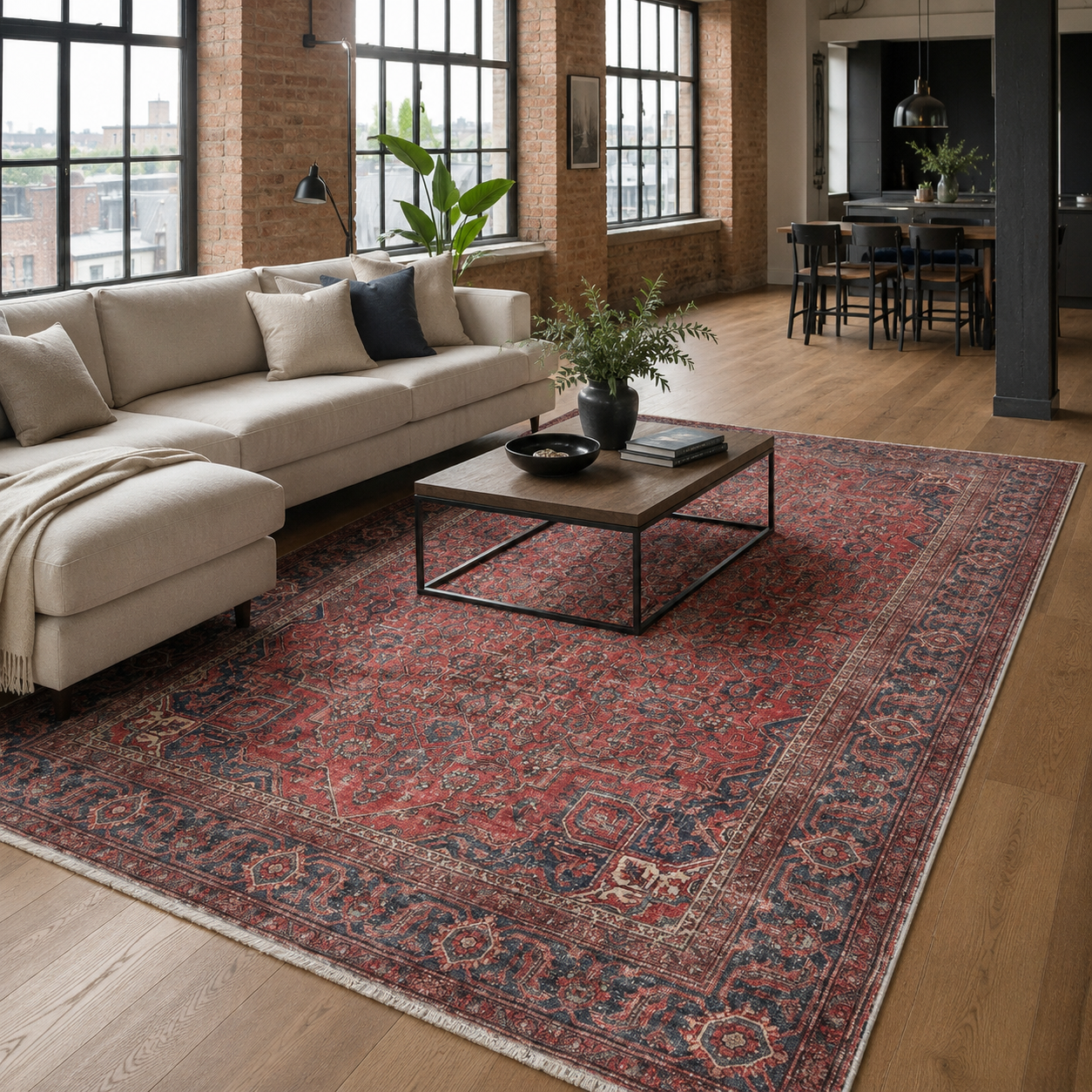 Netline Home Red Burgundy Ethnic Classic Vintage Machine Washable Chenille Rug Design NH7171
