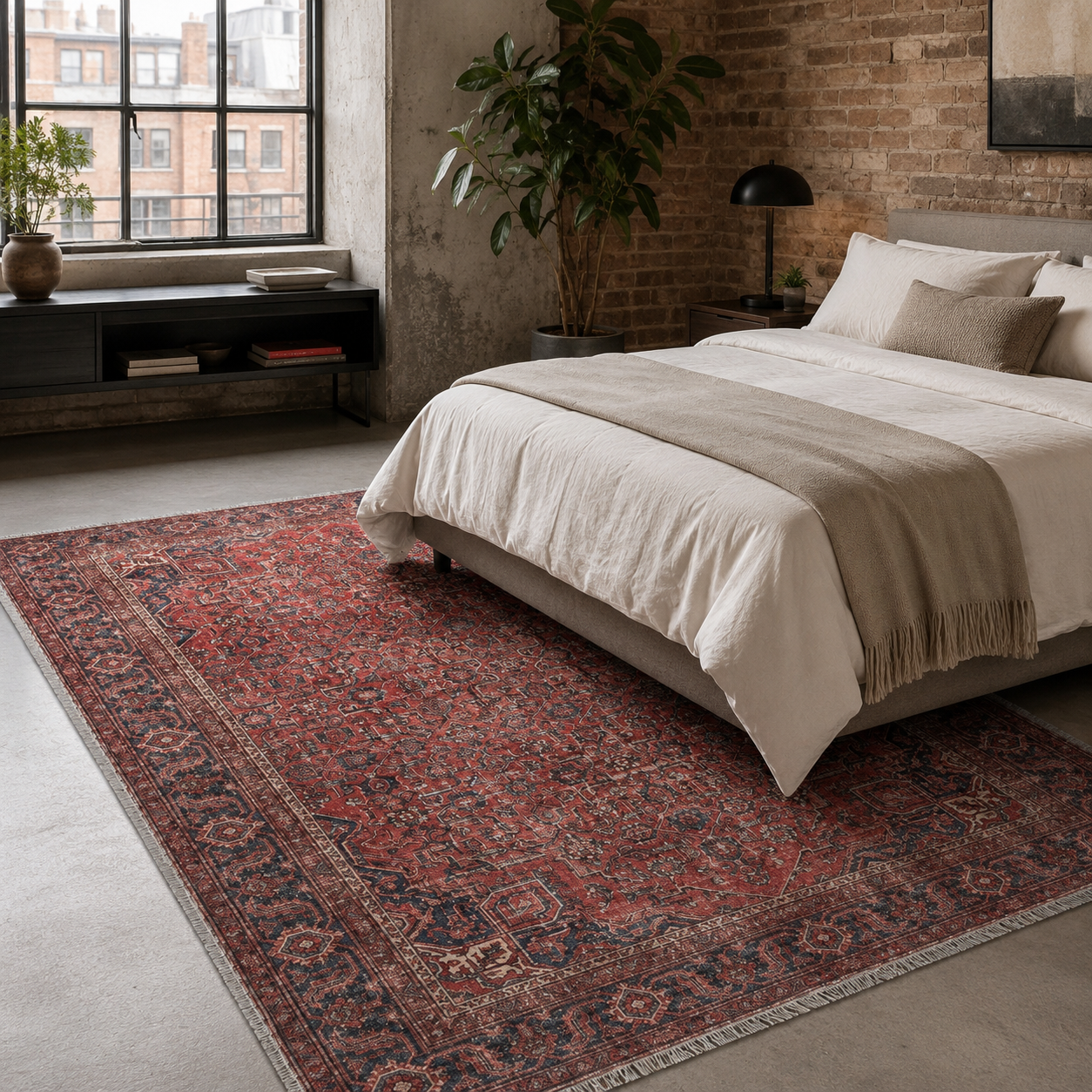 Netline Home Red Burgundy Ethnic Classic Vintage Machine Washable Chenille Rug Design NH7171