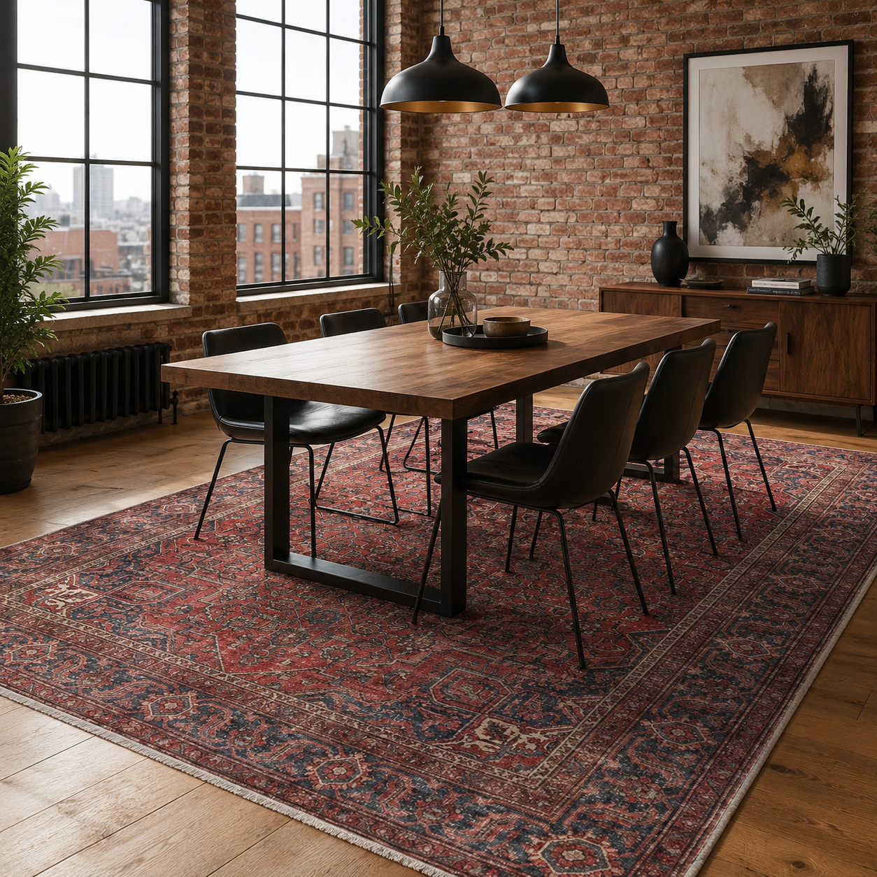 Netline Home Red Burgundy Ethnic Classic Vintage Machine Washable Chenille Rug Design NH7171