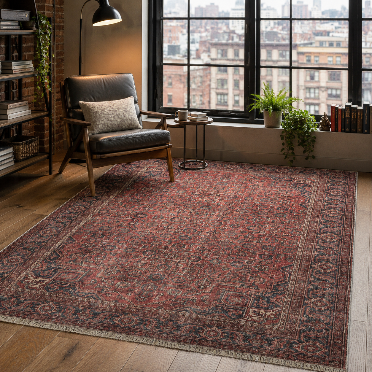 Netline Home Red Burgundy Ethnic Classic Vintage Machine Washable Chenille Rug Design NH7171