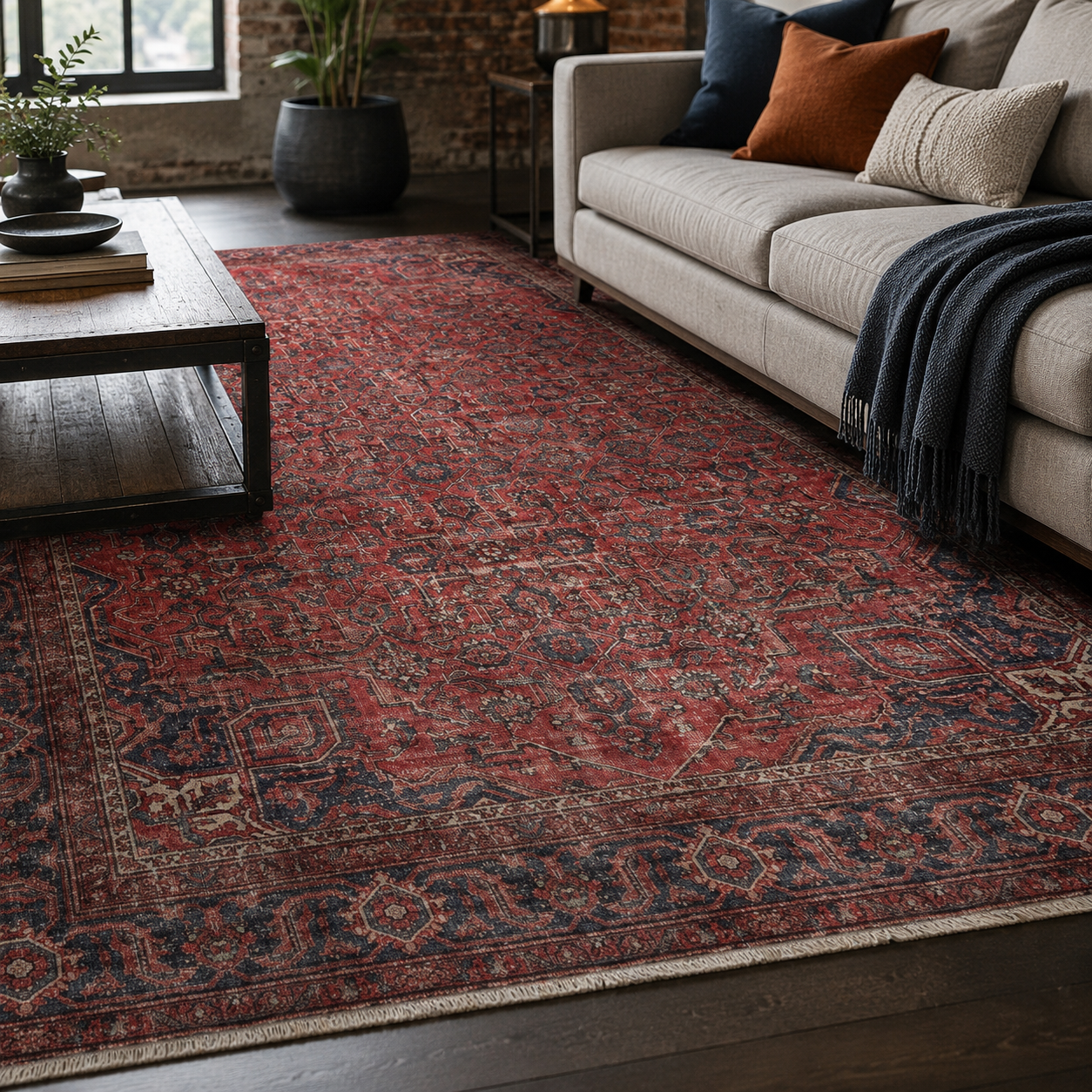 Netline Home Red Burgundy Ethnic Classic Vintage Machine Washable Chenille Rug Design NH7171