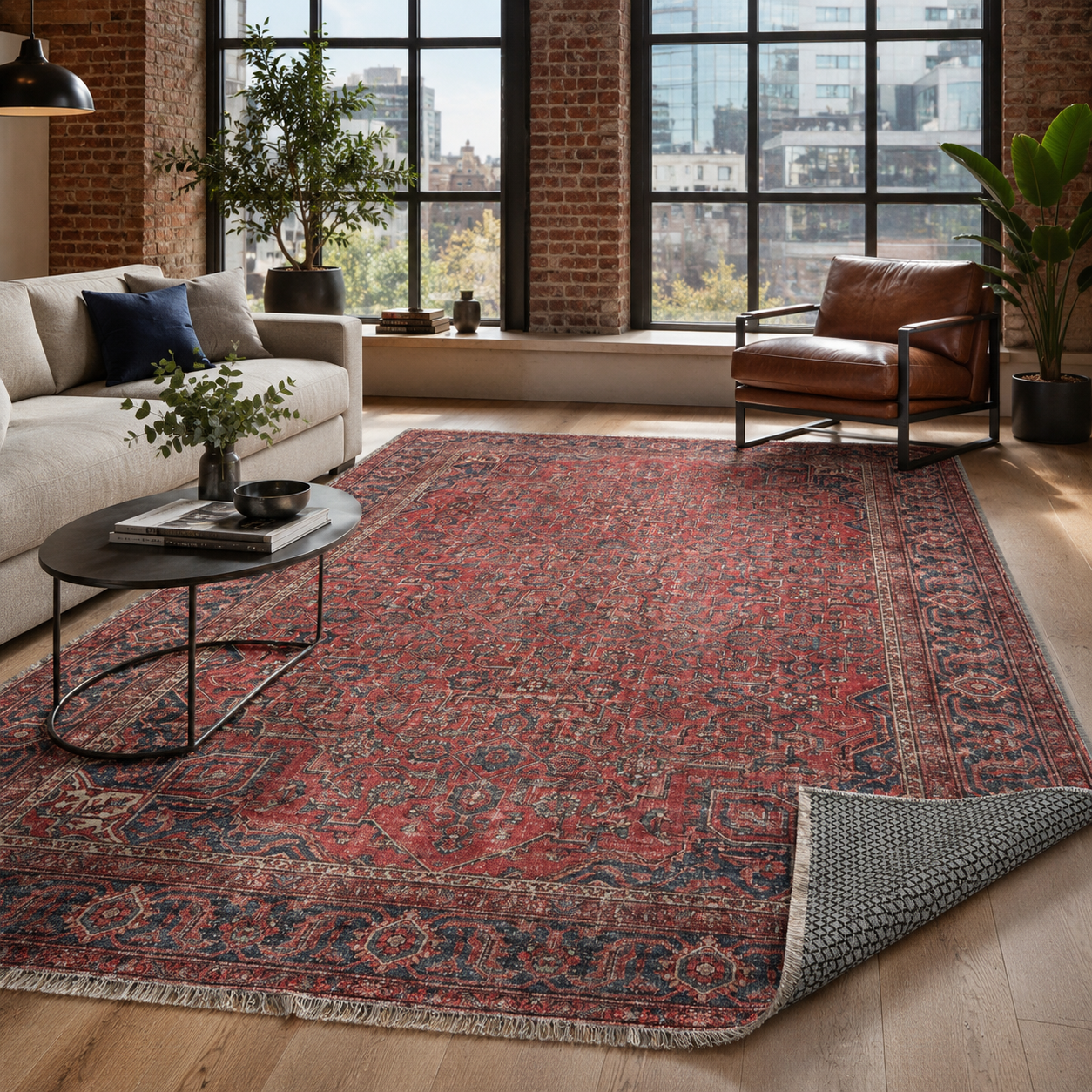 Netline Home Red Burgundy Ethnic Classic Vintage Machine Washable Chenille Rug Design NH7171