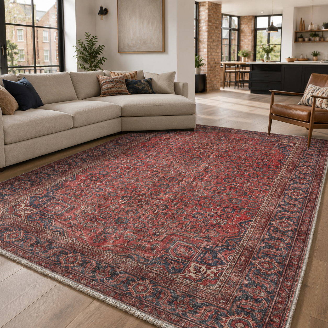 Netline Home Red Burgundy Ethnic Classic Vintage Machine Washable Chenille Rug Design NH7171