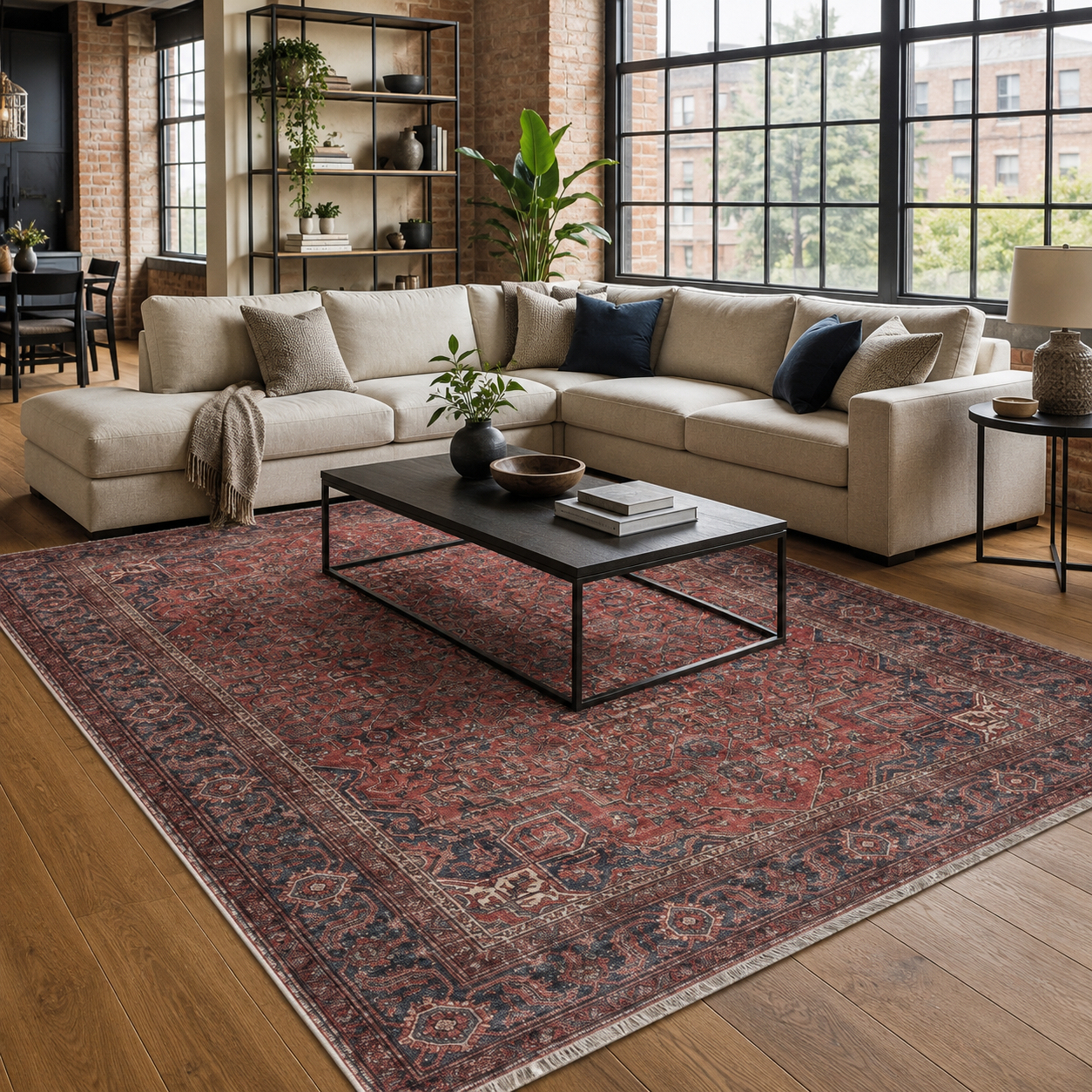 Netline Home Red Burgundy Ethnic Classic Vintage Machine Washable Chenille Rug Design NH7171