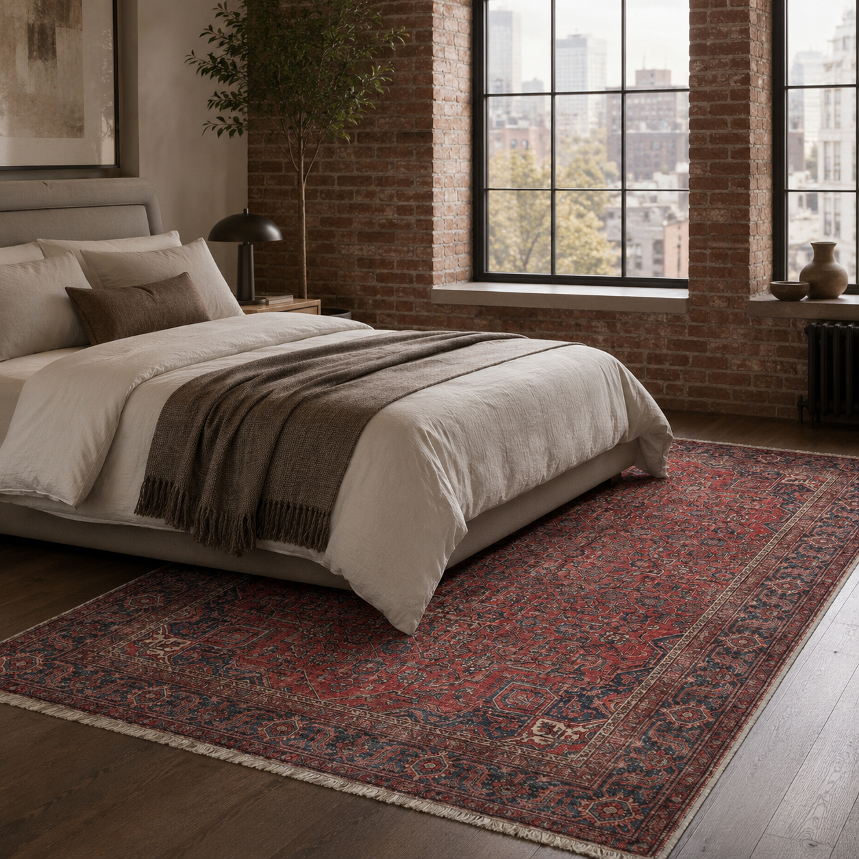 Netline Home Red Burgundy Ethnic Classic Vintage Machine Washable Chenille Rug Design NH7171