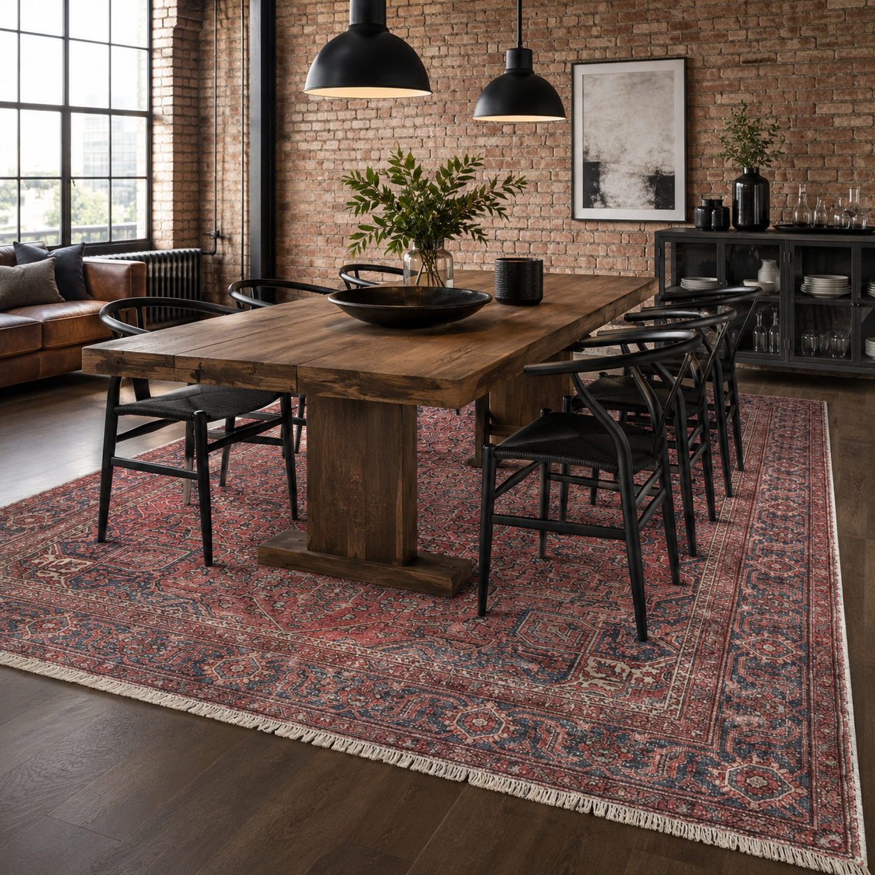 Netline Home Red Burgundy Ethnic Classic Vintage Machine Washable Chenille Rug Design NH7171