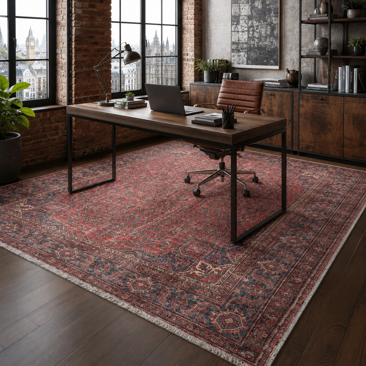 Netline Home Red Burgundy Ethnic Classic Vintage Machine Washable Chenille Rug Design NH7171