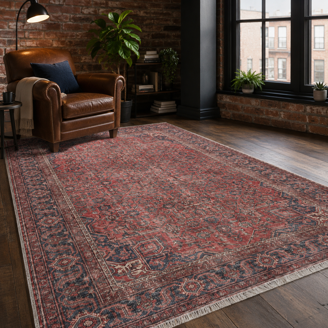 Netline Home Red Burgundy Ethnic Classic Vintage Machine Washable Chenille Rug Design NH7171