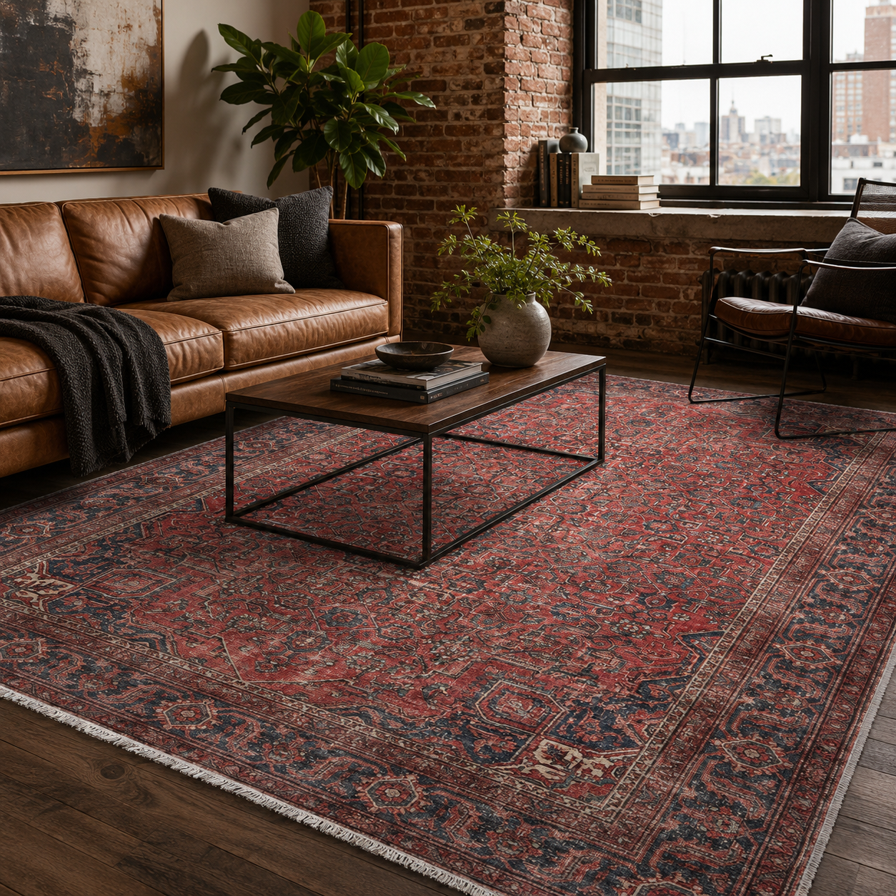 Netline Home Red Burgundy Ethnic Classic Vintage Machine Washable Chenille Rug Design NH7171