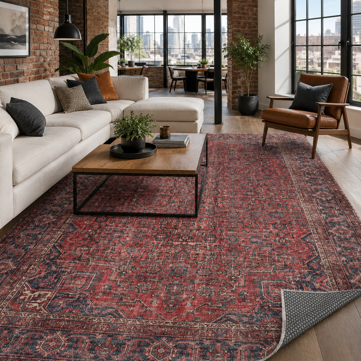 Netline Home Red Burgundy Ethnic Classic Vintage Machine Washable Chenille Rug Design NH7171