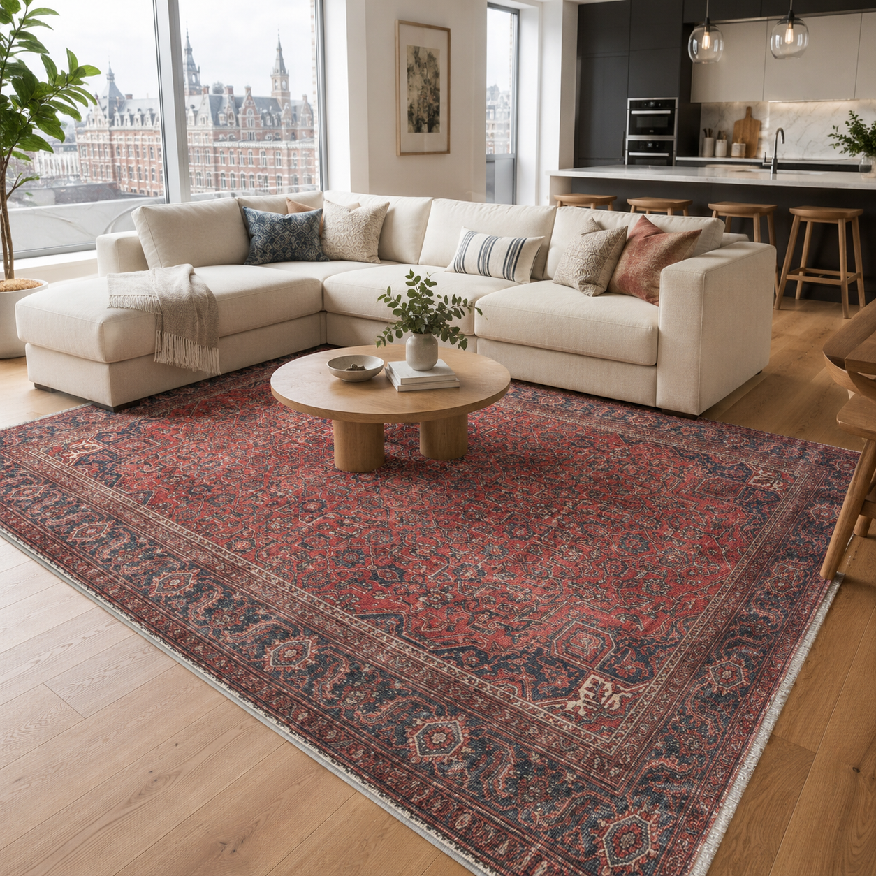Netline Home Red Burgundy Ethnic Classic Vintage Machine Washable Chenille Rug Design NH7171