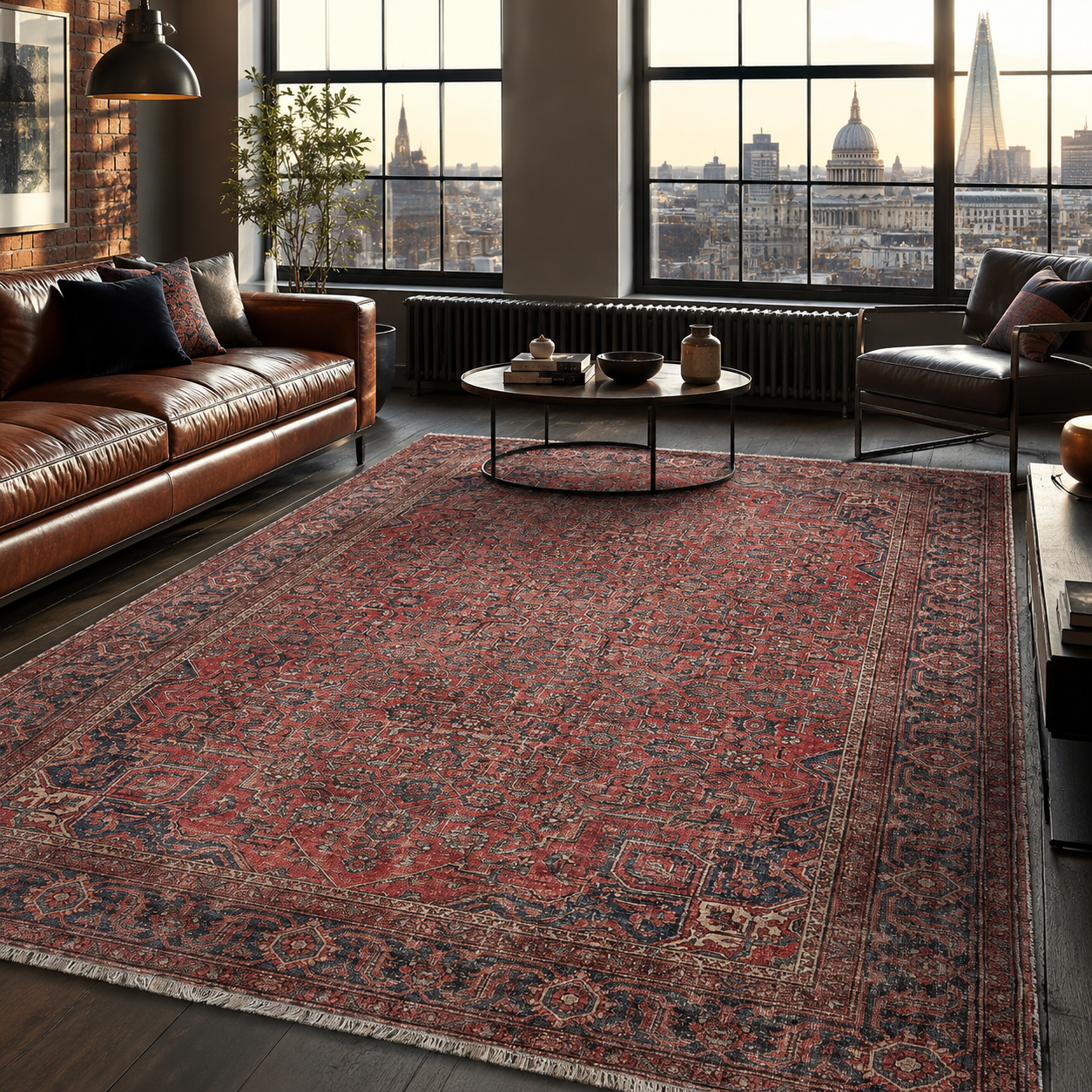 Netline Home Red Burgundy Ethnic Classic Vintage Machine Washable Chenille Rug Design NH7171