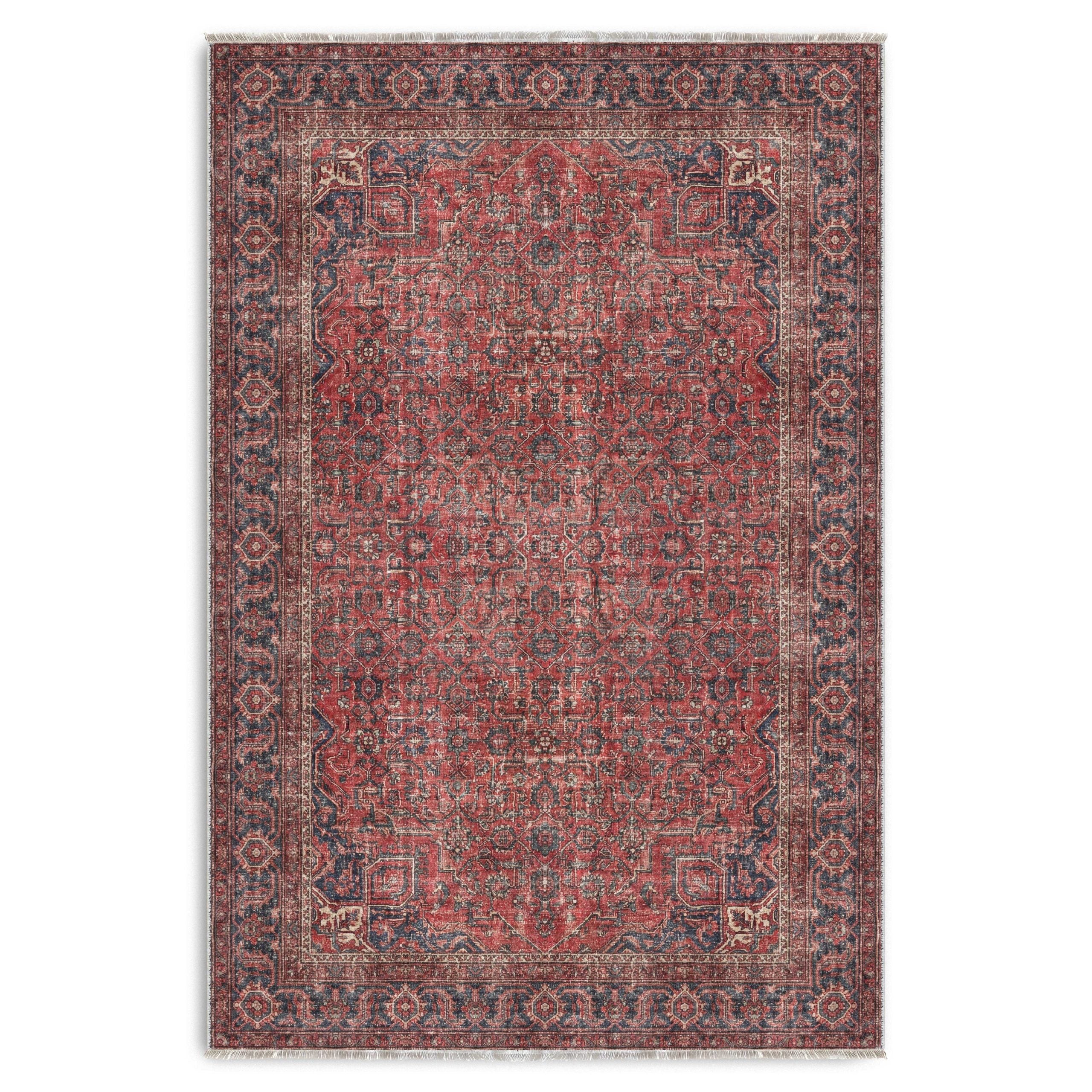 Netline Home Red Burgundy Ethnic Classic Vintage Machine Washable Chenille Rug Design NH7171