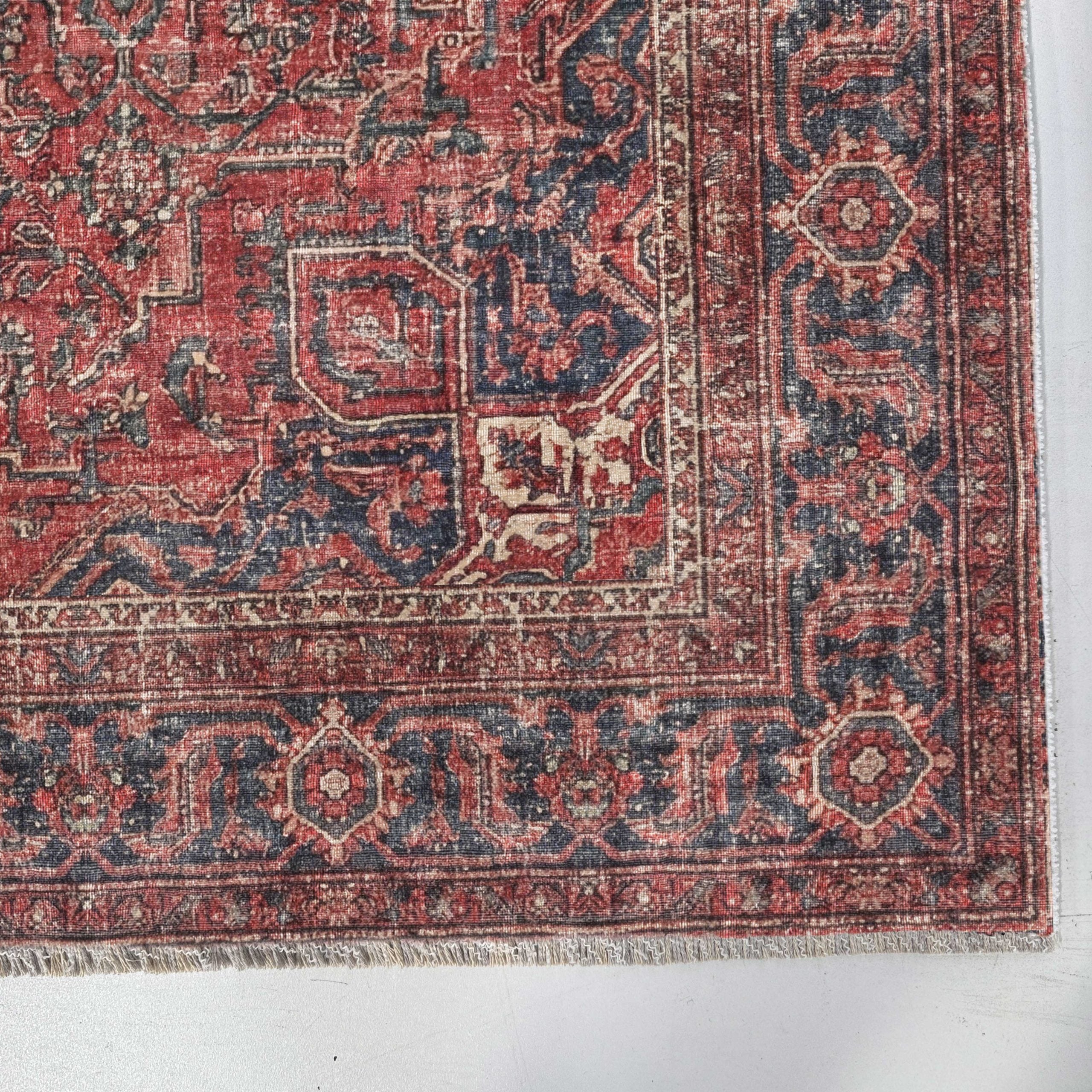 Netline Home Red Burgundy Ethnic Classic Vintage Machine Washable Chenille Rug Design NH7171