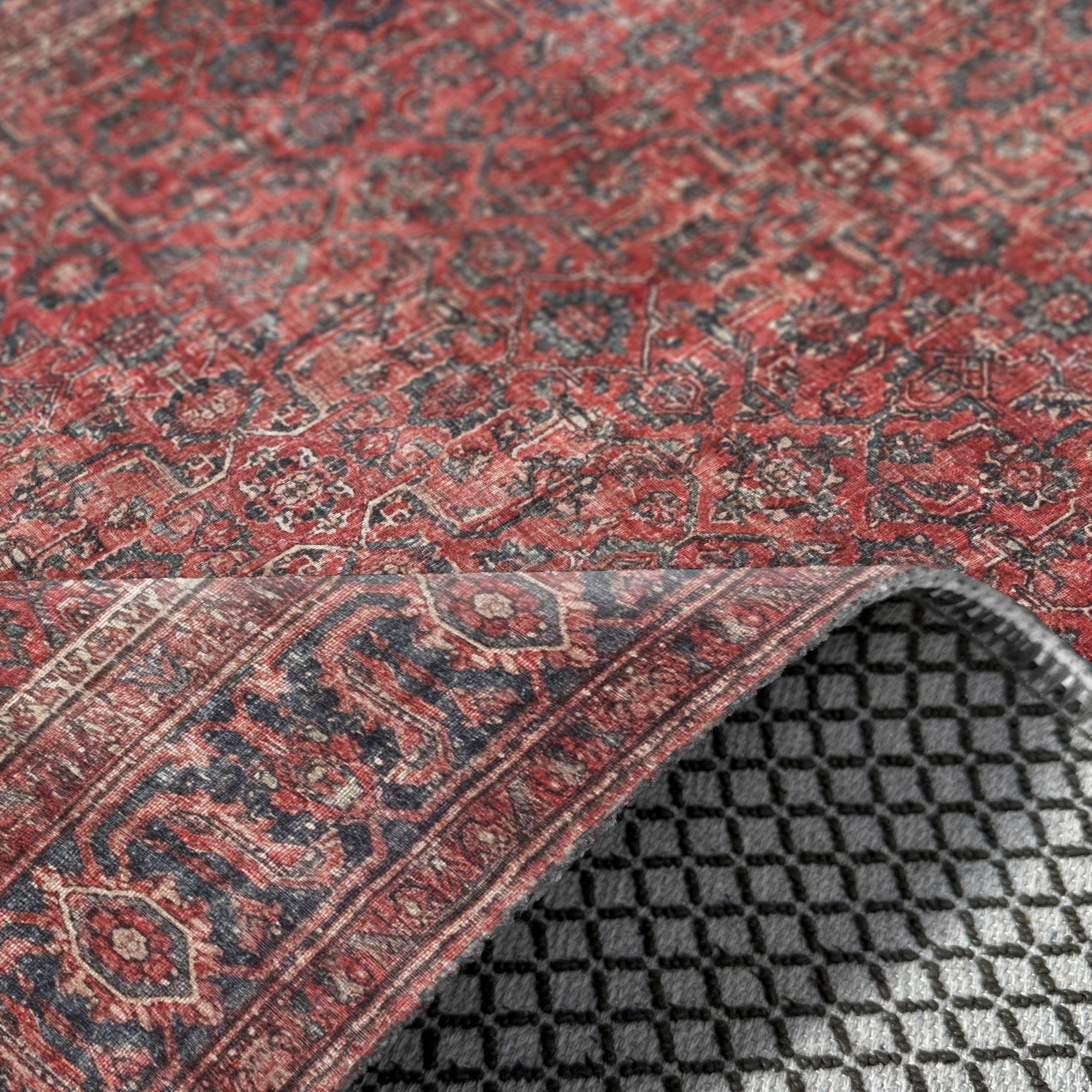 Netline Home Red Burgundy Ethnic Classic Vintage Machine Washable Chenille Rug Design NH7171