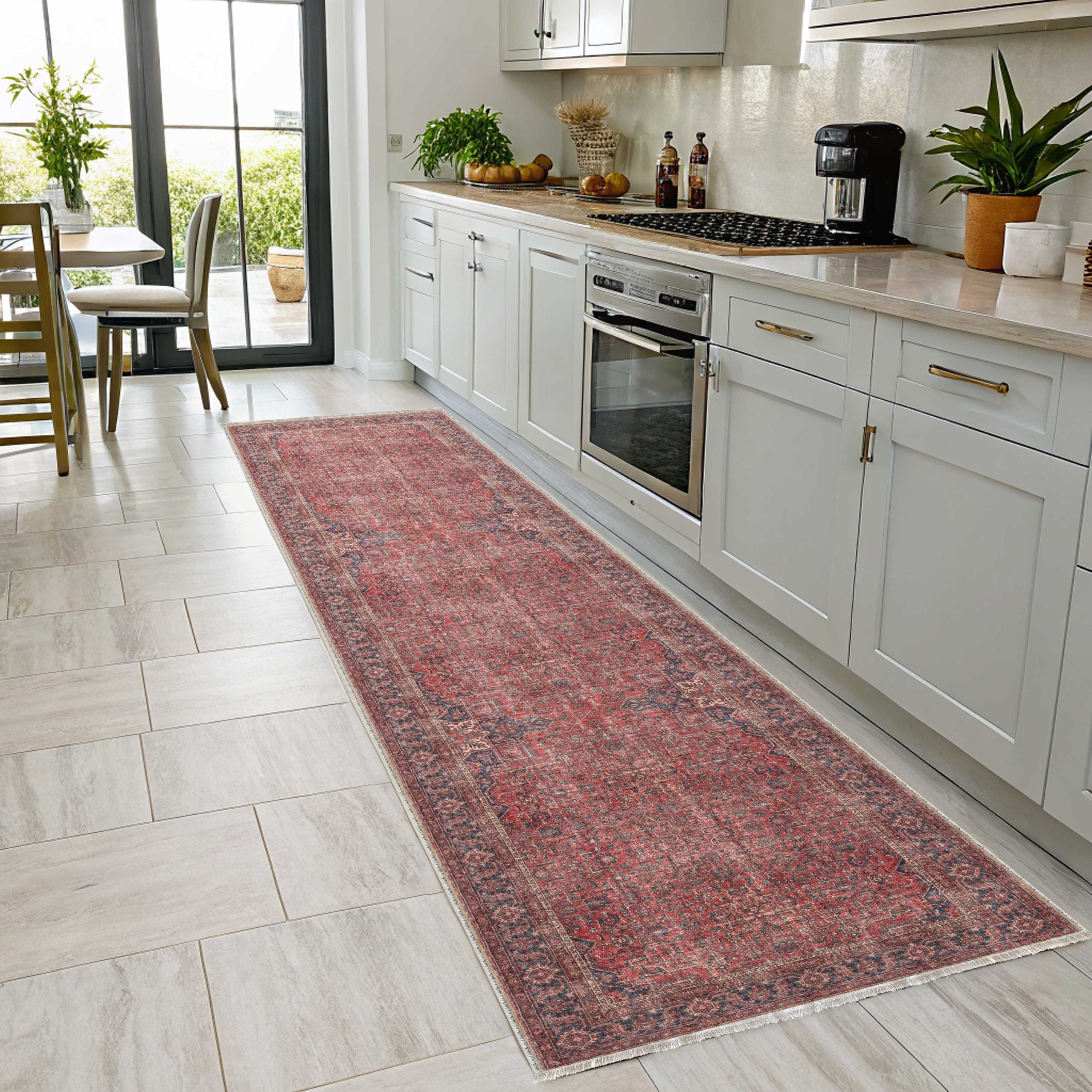 Netline Home Red Burgundy Ethnic Classic Vintage Machine Washable Chenille Rug Design NH7171