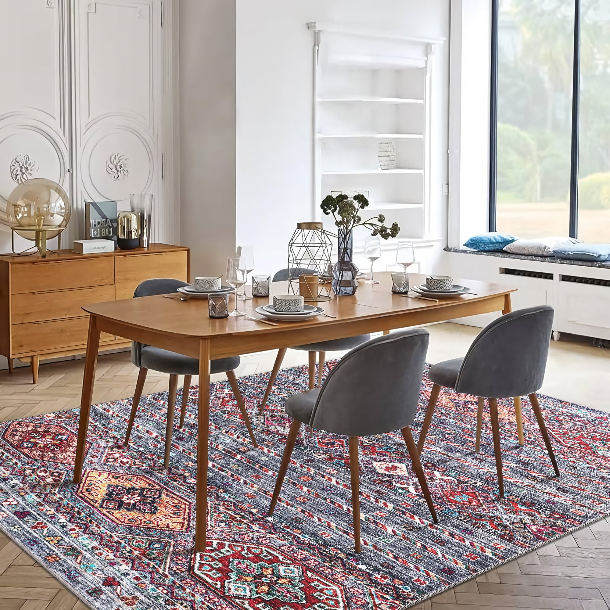 Netline Home Rugs Depot RW1002 – Machine Washable Multicolor Tribal Diamond Rug | Bohemian Kilim-Style Carpet for Living Room, Bedroom & Office