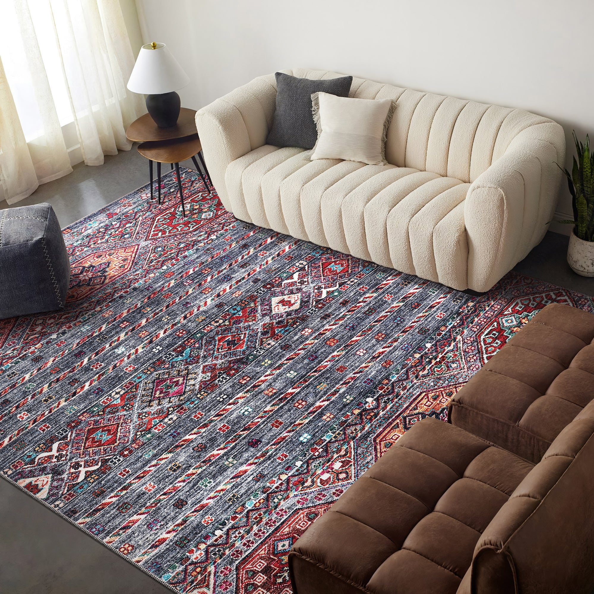 Netline Home Rugs Depot RW1002 – Machine Washable Multicolor Tribal Diamond Rug | Bohemian Kilim-Style Carpet for Living Room, Bedroom & Office