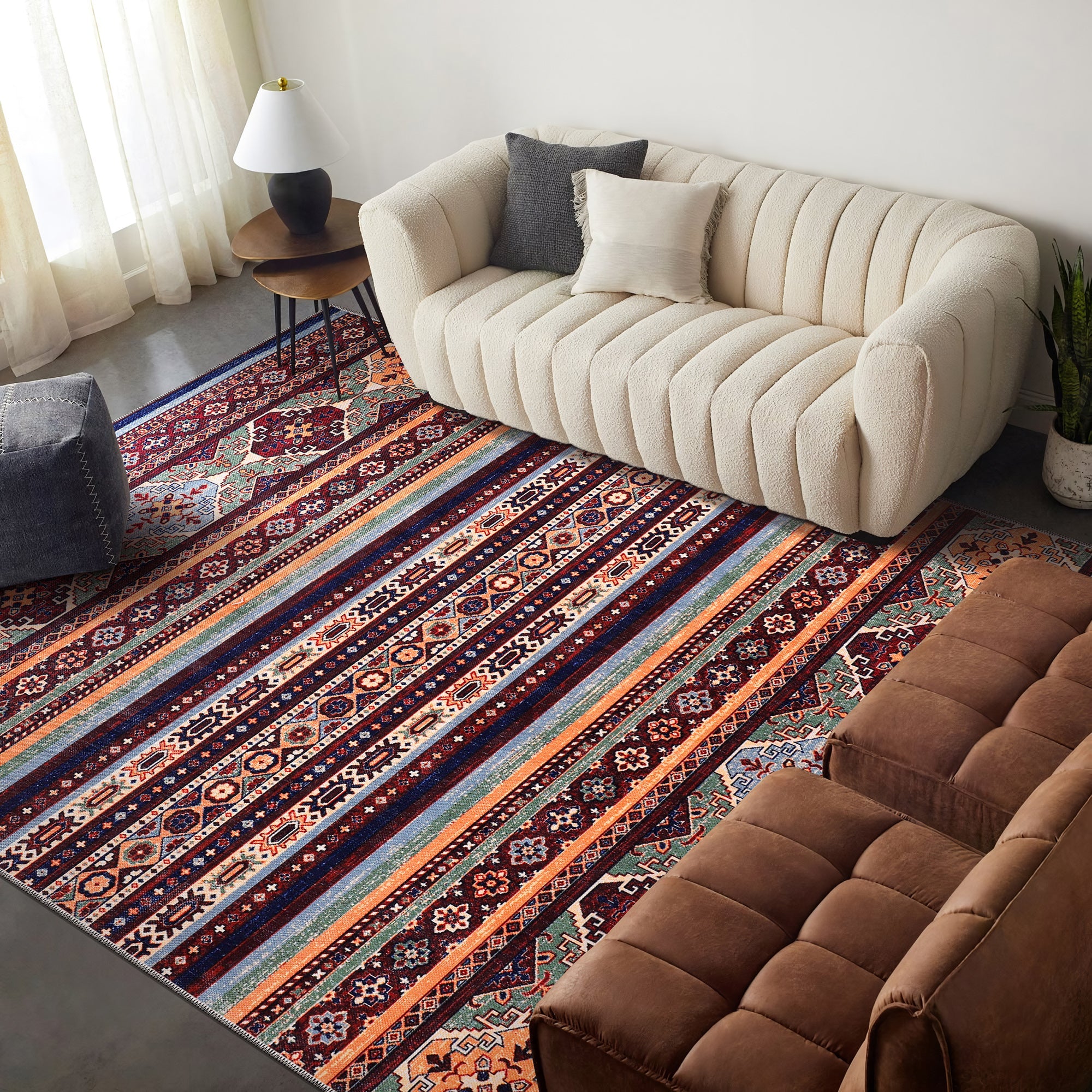 Netline Home Rugs Depot RW1004 – Machine Washable Multicolor Tribal Kilim Rug | Geometric Striped Oriental Carpet for Living Room, Bedroom & Dining