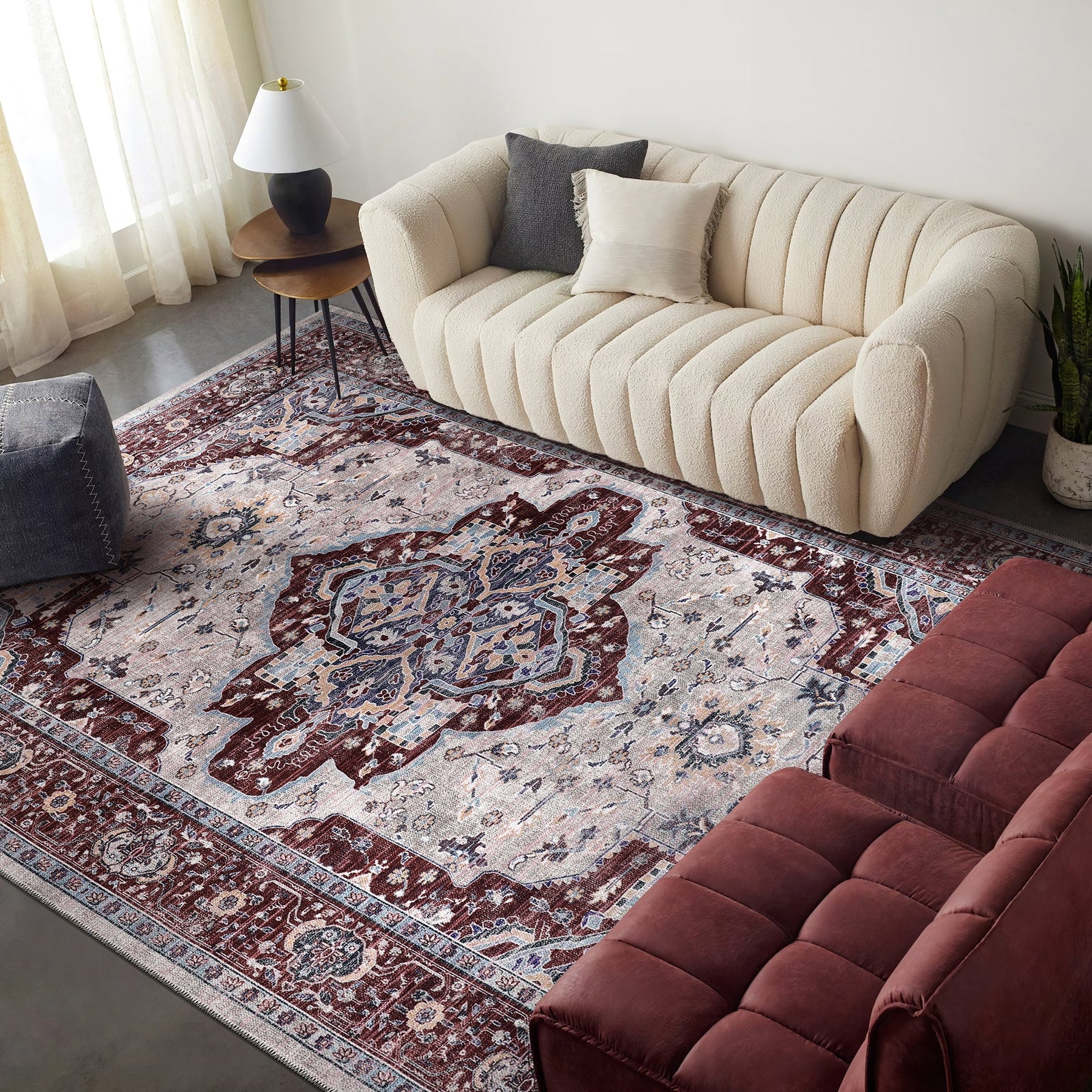 Large machine washable Persian medallion rug by Netline Home with traditional oriental pattern, ideal for living room, bedroom, or dining area.