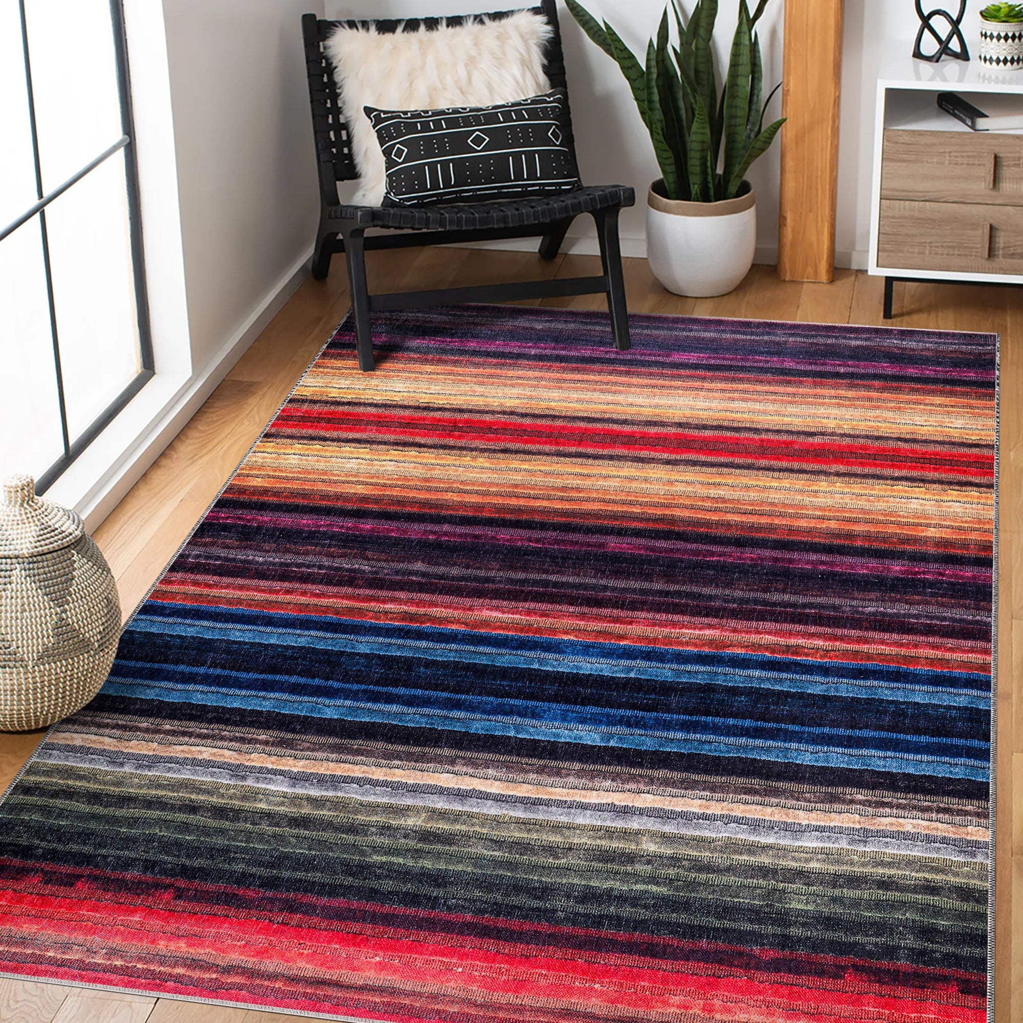 Netline Home Rugs Depot RW1006 – Machine Washable Multicolor Striped Area Rug | Modern Bohemian Vibrant Carpet for Living Room, Bedroom & Office