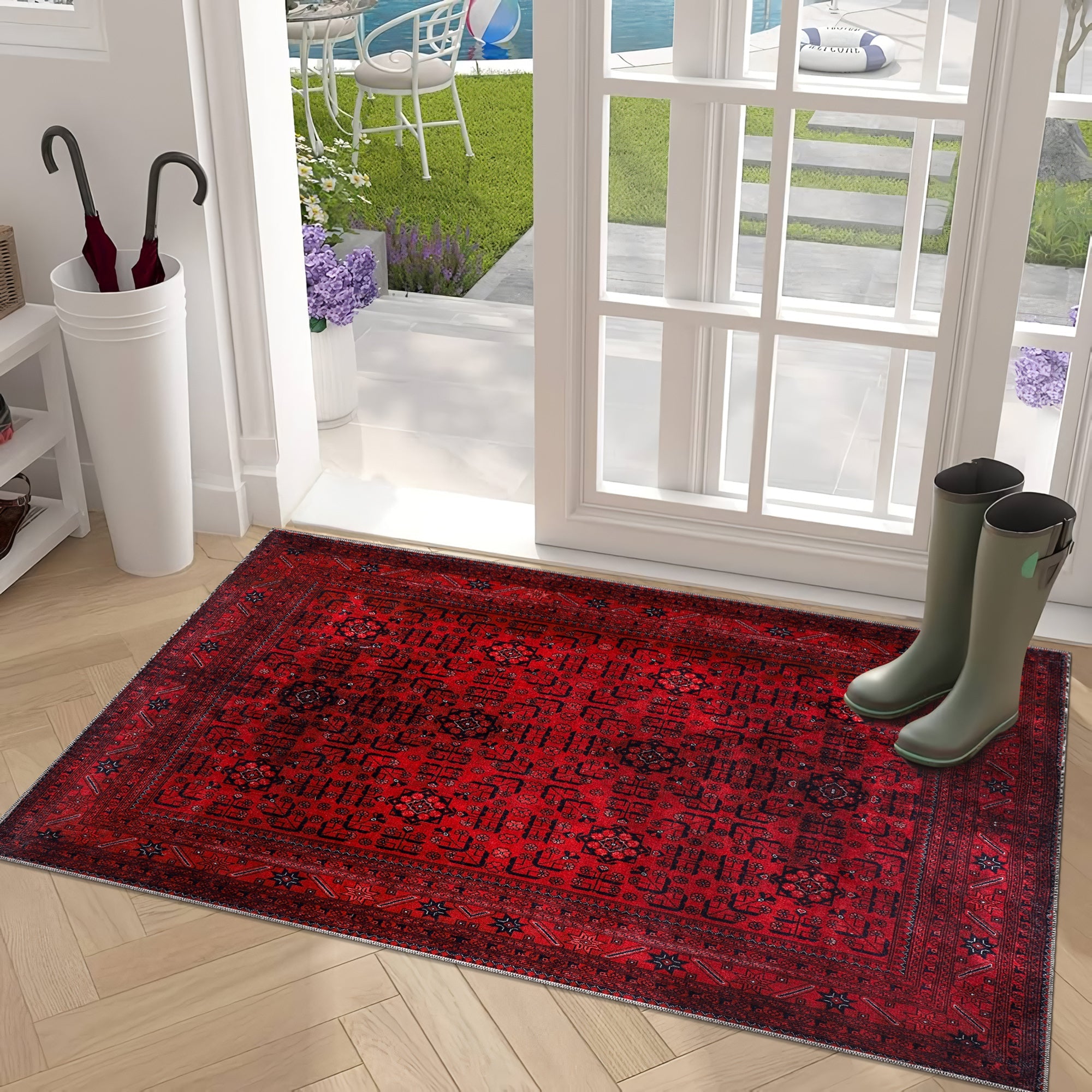 Netline Home Rugs Depot RW1001 – Machine Washable Red Afghan Pattern Area Rug | Traditional Oriental Geometric Design for Living Room, Bedroom & Office