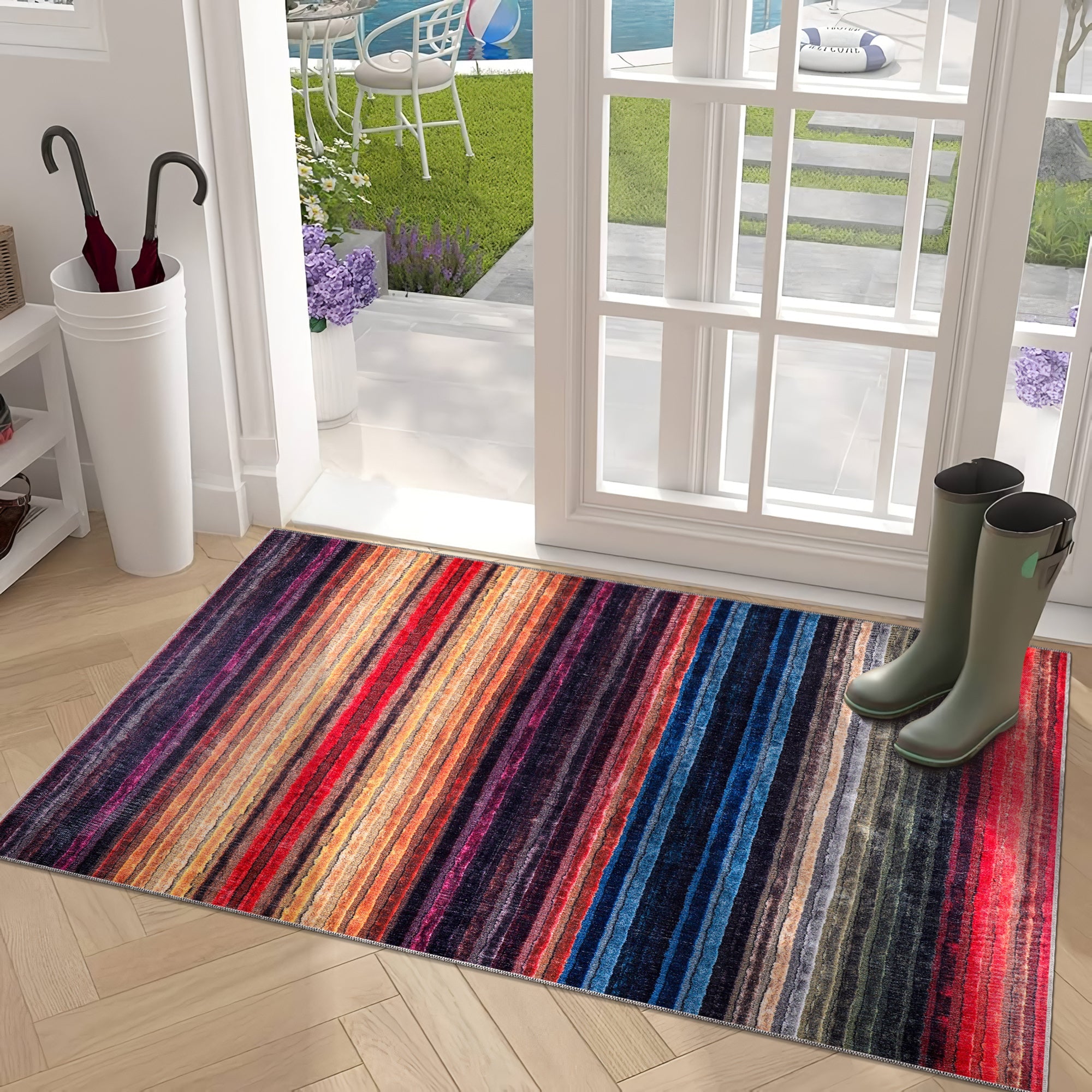 Netline Home Rugs Depot RW1006 – Machine Washable Multicolor Striped Area Rug | Modern Bohemian Vibrant Carpet for Living Room, Bedroom & Office