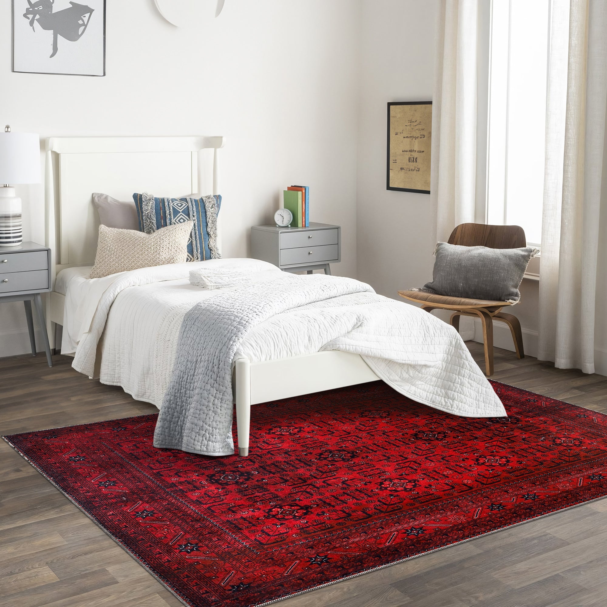 Netline Home Rugs Depot RW1001 – Machine Washable Red Afghan Pattern Area Rug | Traditional Oriental Geometric Design for Living Room, Bedroom & Office