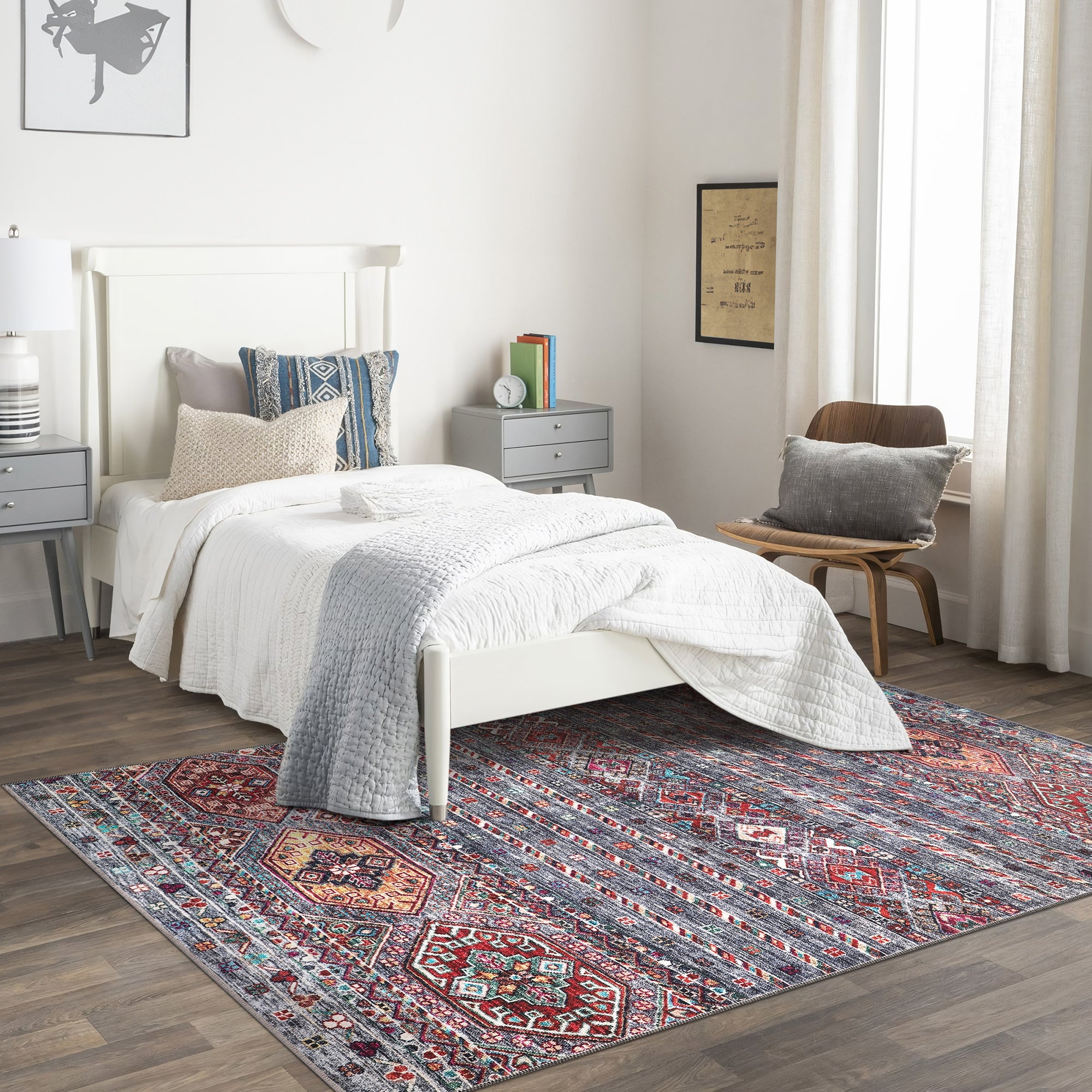 Netline Home Rugs Depot RW1002 – Machine Washable Multicolor Tribal Diamond Rug | Bohemian Kilim-Style Carpet for Living Room, Bedroom & Office