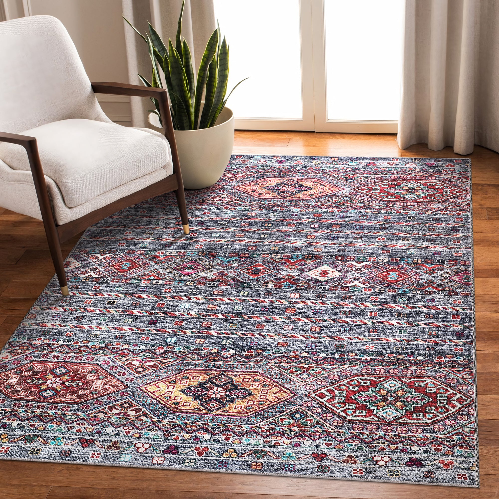 Netline Home Rugs Depot RW1002 – Machine Washable Multicolor Tribal Diamond Rug | Bohemian Kilim-Style Carpet for Living Room, Bedroom & Office