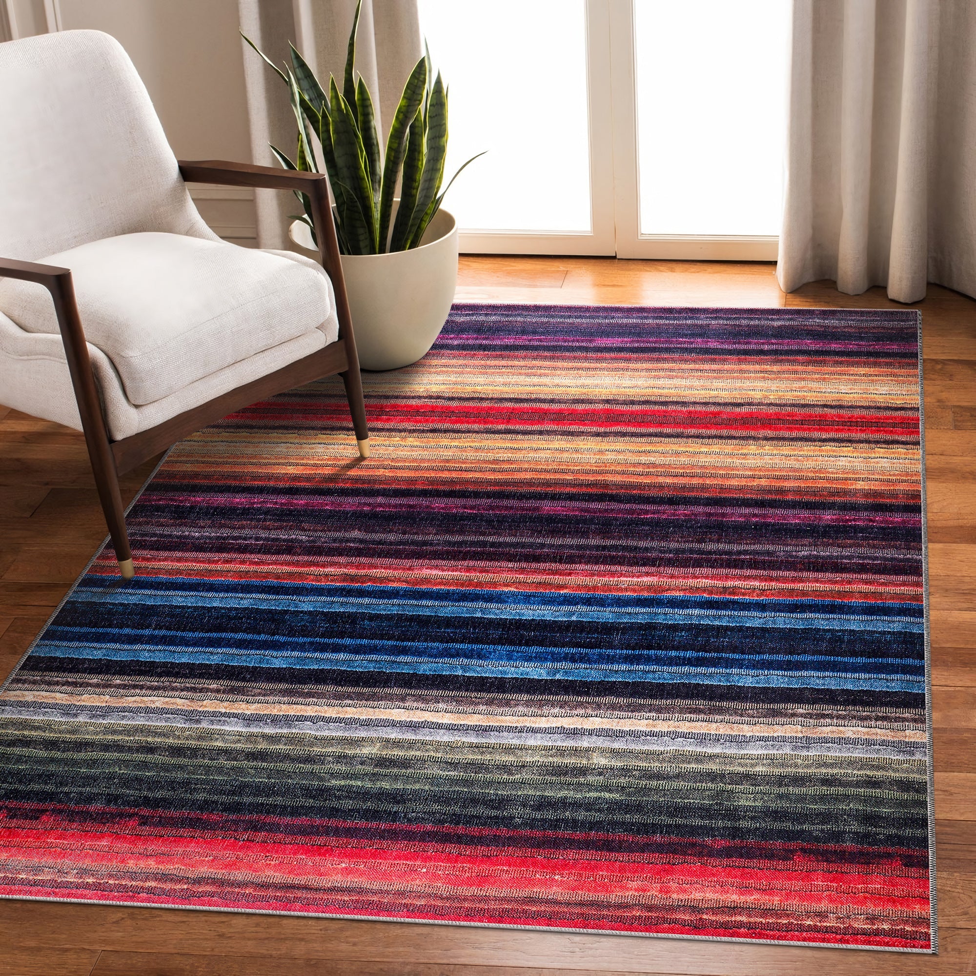 Netline Home Rugs Depot RW1006 – Machine Washable Multicolor Striped Area Rug | Modern Bohemian Vibrant Carpet for Living Room, Bedroom & Office