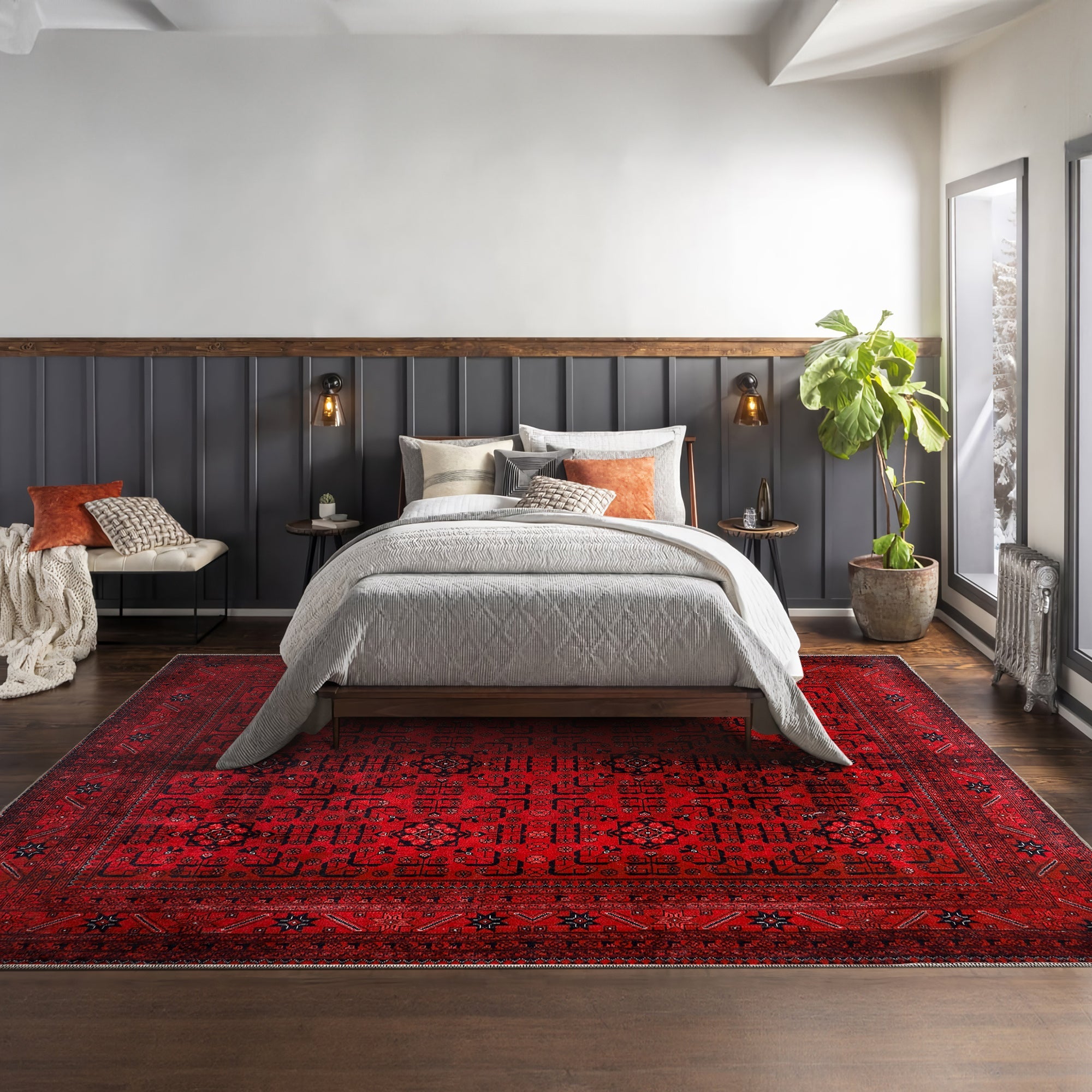 Netline Home Rugs Depot RW1001 – Machine Washable Red Afghan Pattern Area Rug | Traditional Oriental Geometric Design for Living Room, Bedroom & Office