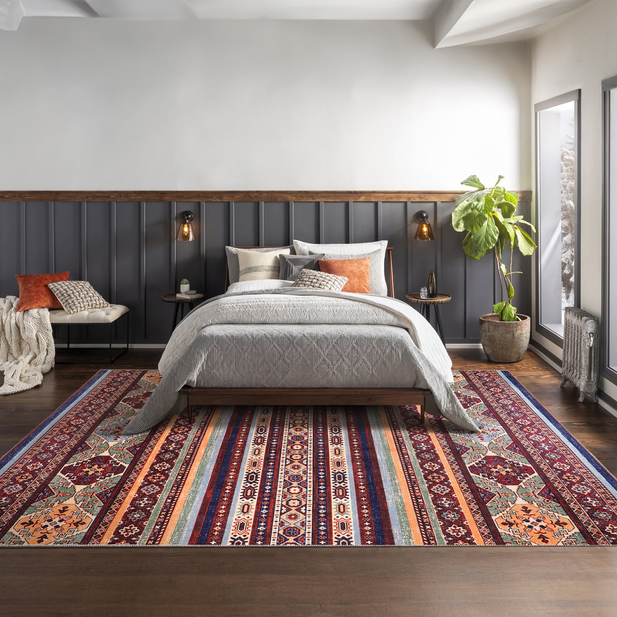 Netline Home Rugs Depot RW1004 – Machine Washable Multicolor Tribal Kilim Rug | Geometric Striped Oriental Carpet for Living Room, Bedroom & Dining