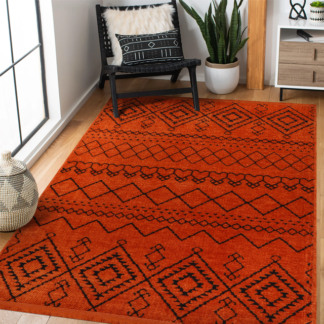 Netline Home Machine Washable Rug RW1801 – ORANGE Soft Chenille