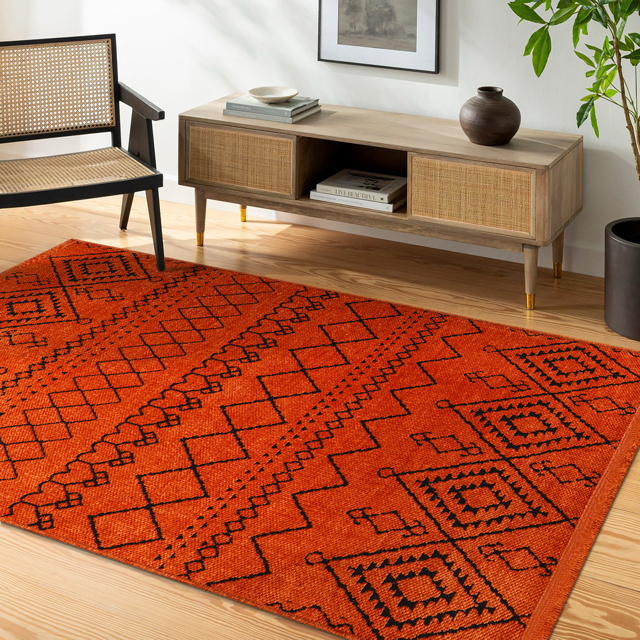 Netline Home Machine Washable Rug RW1801 – ORANGE Soft Chenille
