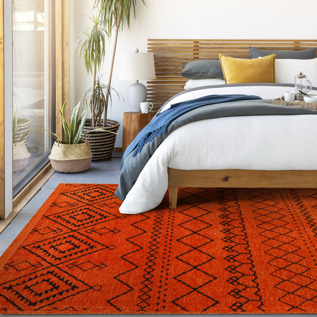 Netline Home Machine Washable Rug RW1801 – ORANGE Soft Chenille