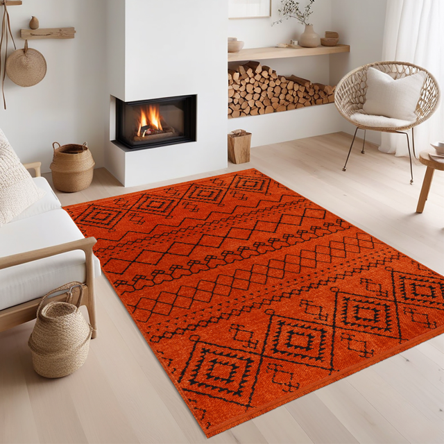 Netline Home Machine Washable Rug RW1801 – ORANGE Soft Chenille