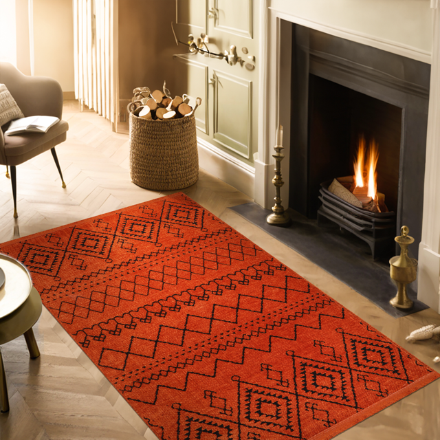Netline Home Machine Washable Rug RW1801 – ORANGE Soft Chenille