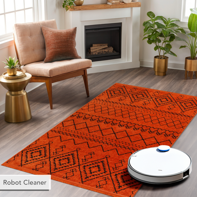 Netline Home Machine Washable Rug RW1801 – ORANGE Soft Chenille